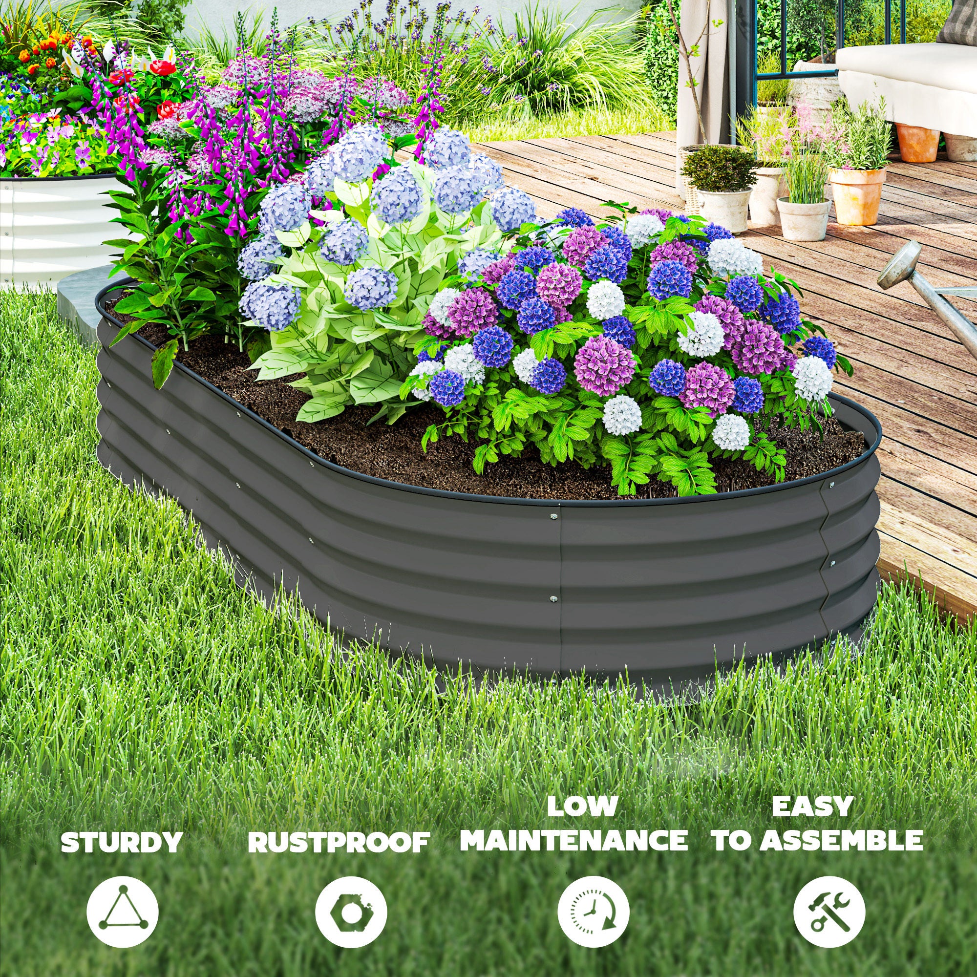 7' x 3' x 1' Raised Garden Bed Set, 2PCS Raised Beds for Gardening with Metal Plant Stakes, Dark Gray - Dark Gray - Image 8