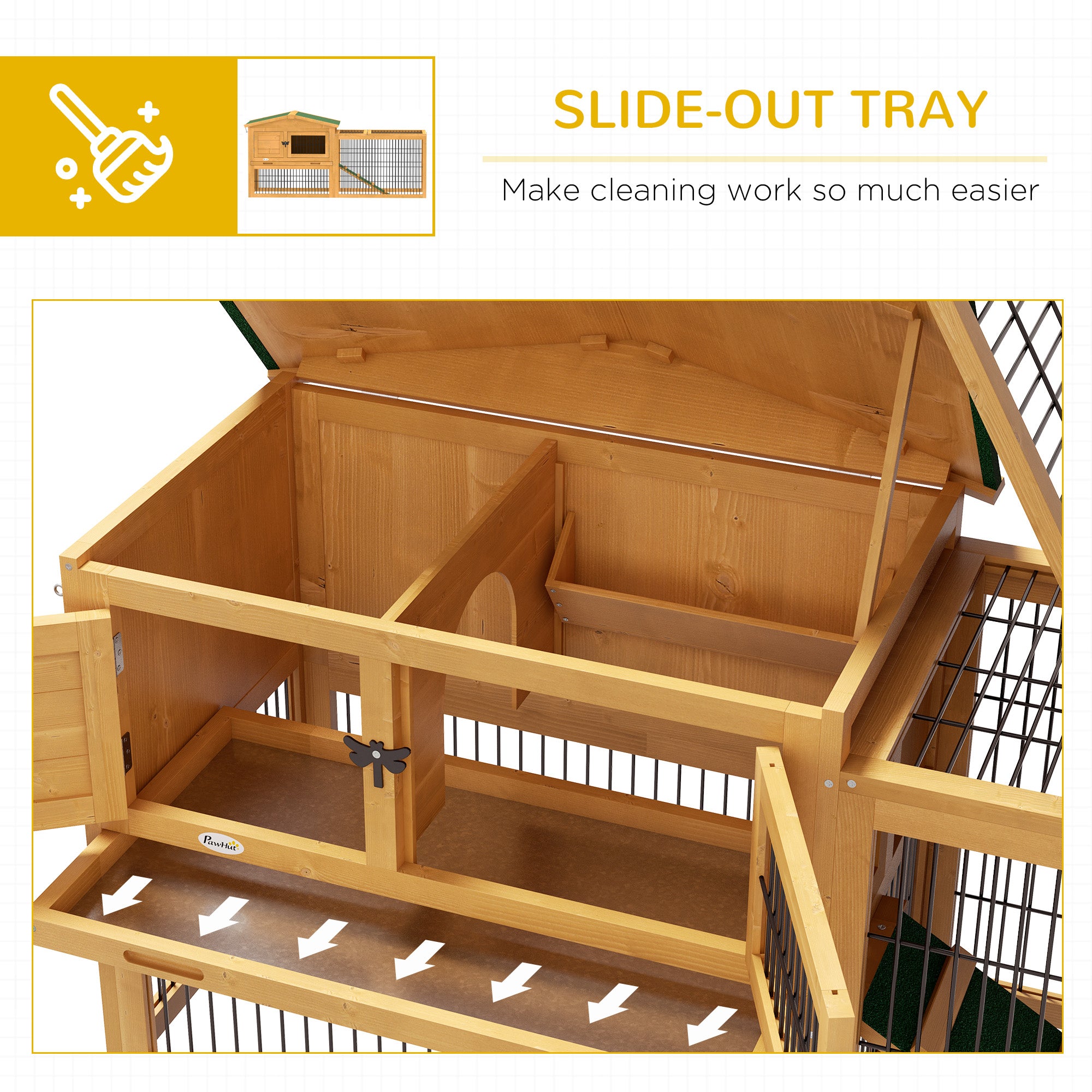 2 Level 59" Outdoor Rabbit Hutch with Openable Top, Yellow - Yellow - Image 6