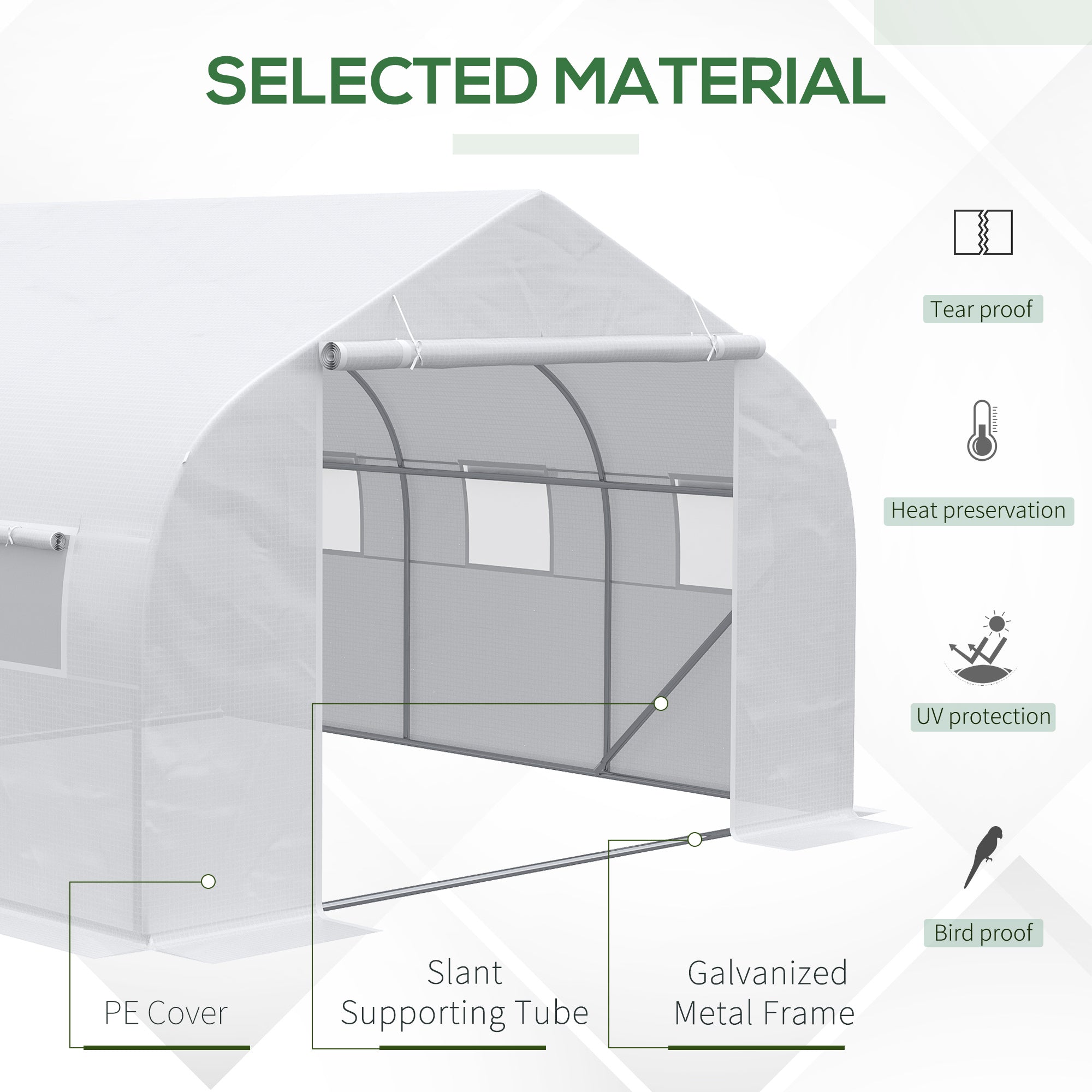 11.5' x 10' x 6.5' Walk-in Greenhouse, Tunnel Green House with Zippered Mesh Door and 6 Mesh Windows, Gardening Plant Hot House with Galvanized Steel Frame, White - White - Image 4