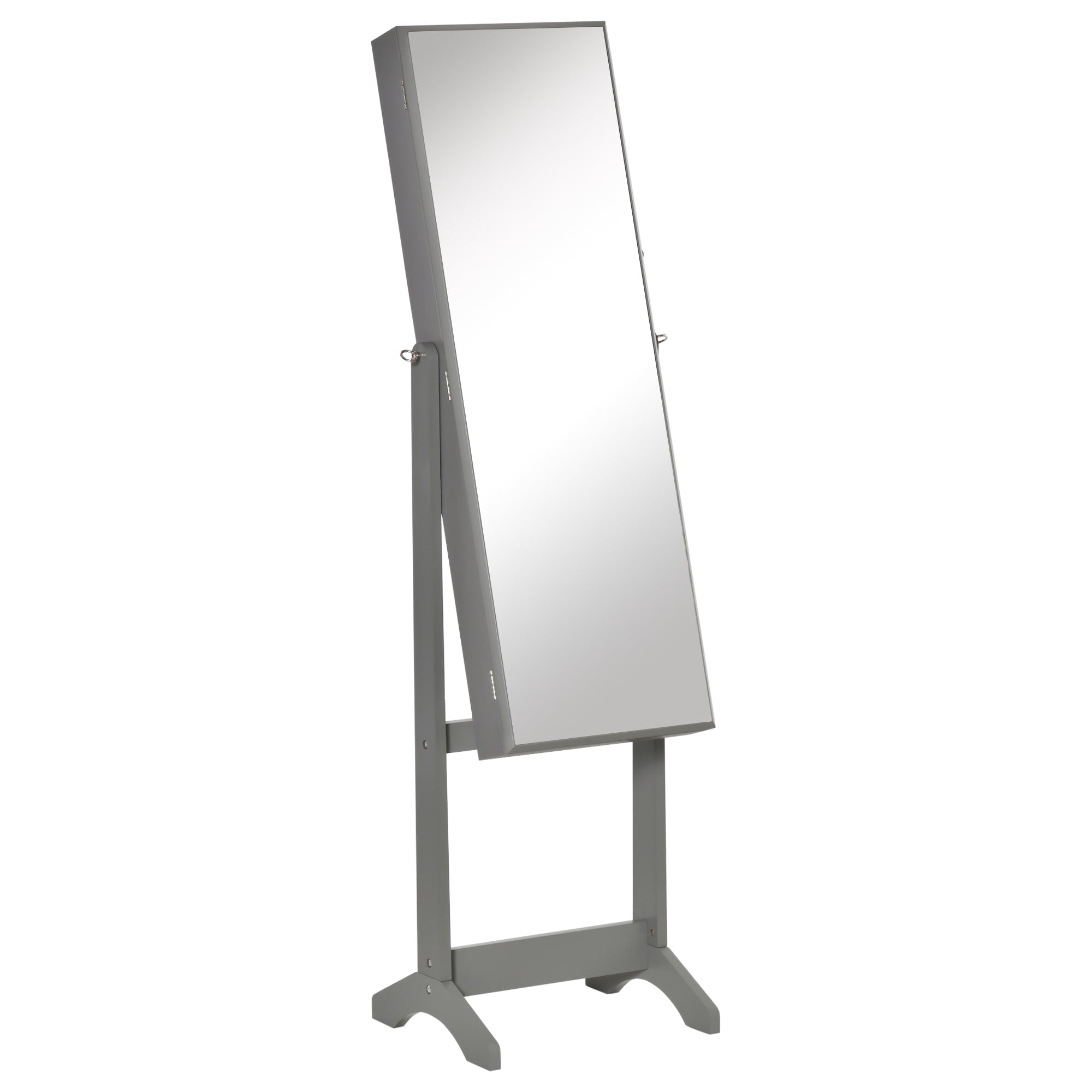 60" Full-Length Mirror Jewelry Storage Armoire w/ Lockable Door & Key, Gray