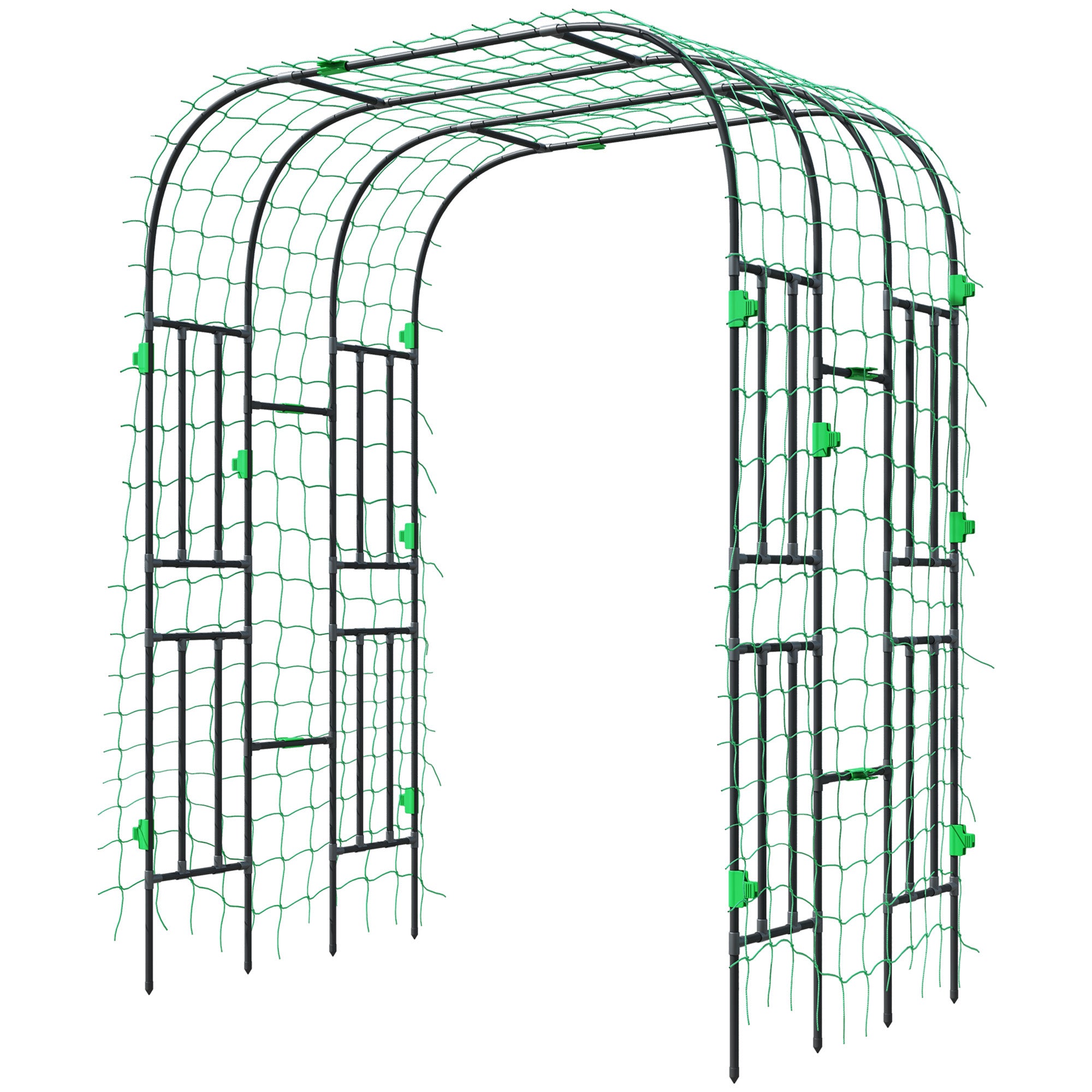 Garden Arch Trellis, 8 FT Tall Metal Plant Trellis Support with Climbing Net, Cucumber Trellis for Climbing Plants - Black