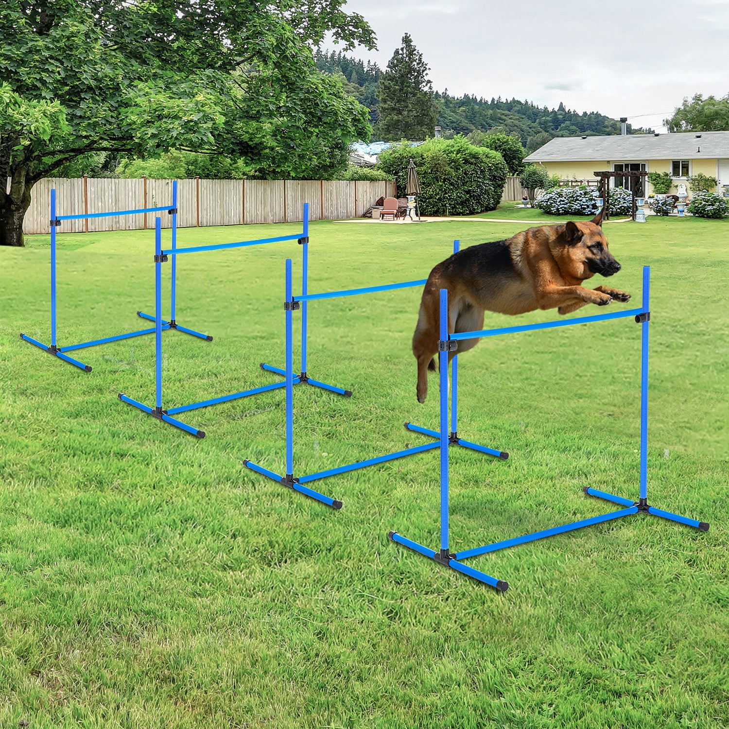 4 Piece Dog Agility Starter Kit with Adjustable Height Jump Bars, Included Carry Bag & Displacing Top Bar - Blue - Blue - Image 7