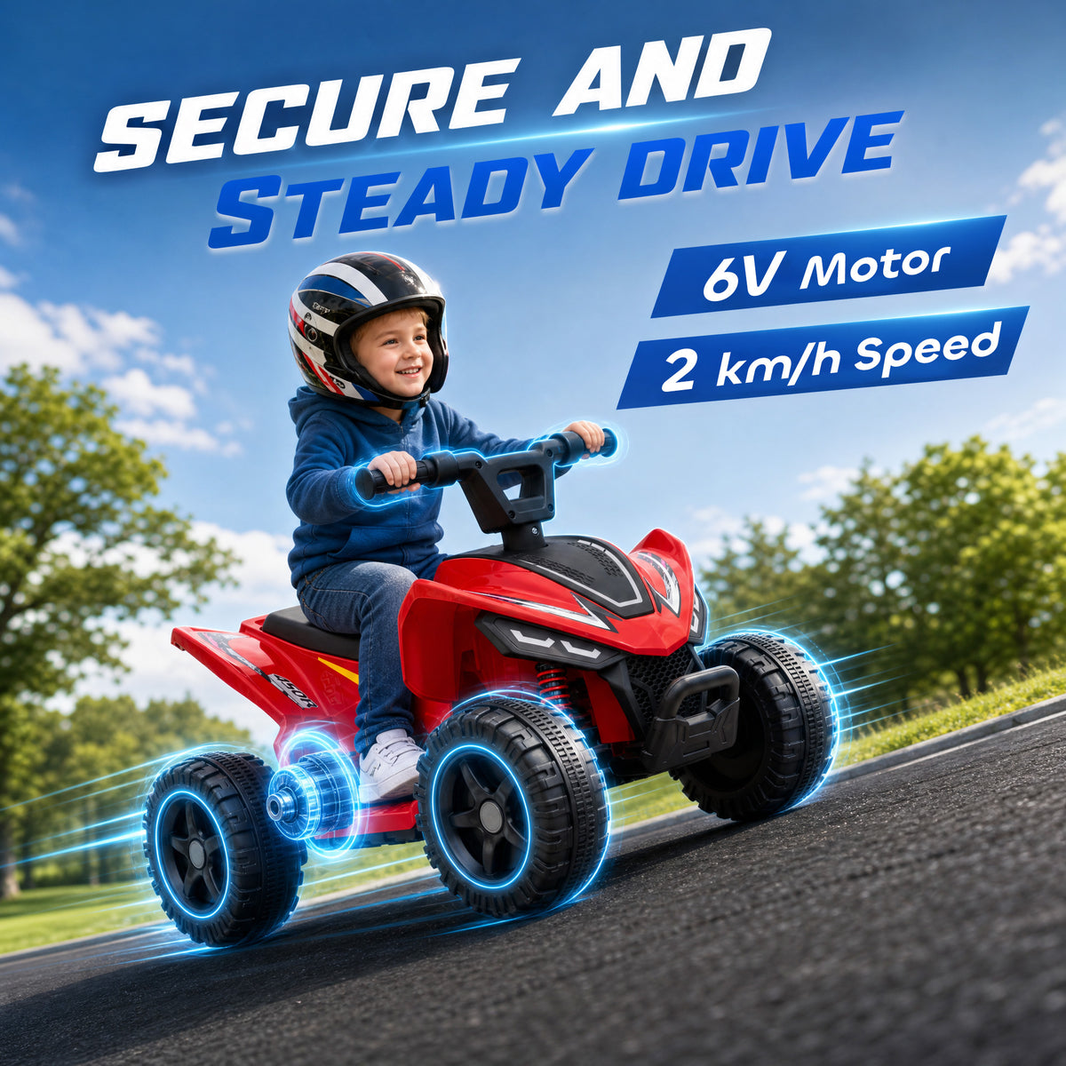 Kids ATV, 6V Battery Powered Kids Quad with 4 Wheeler, Handlebar Button Control, Max 1.2MPH, Max 55lbs Load, Red