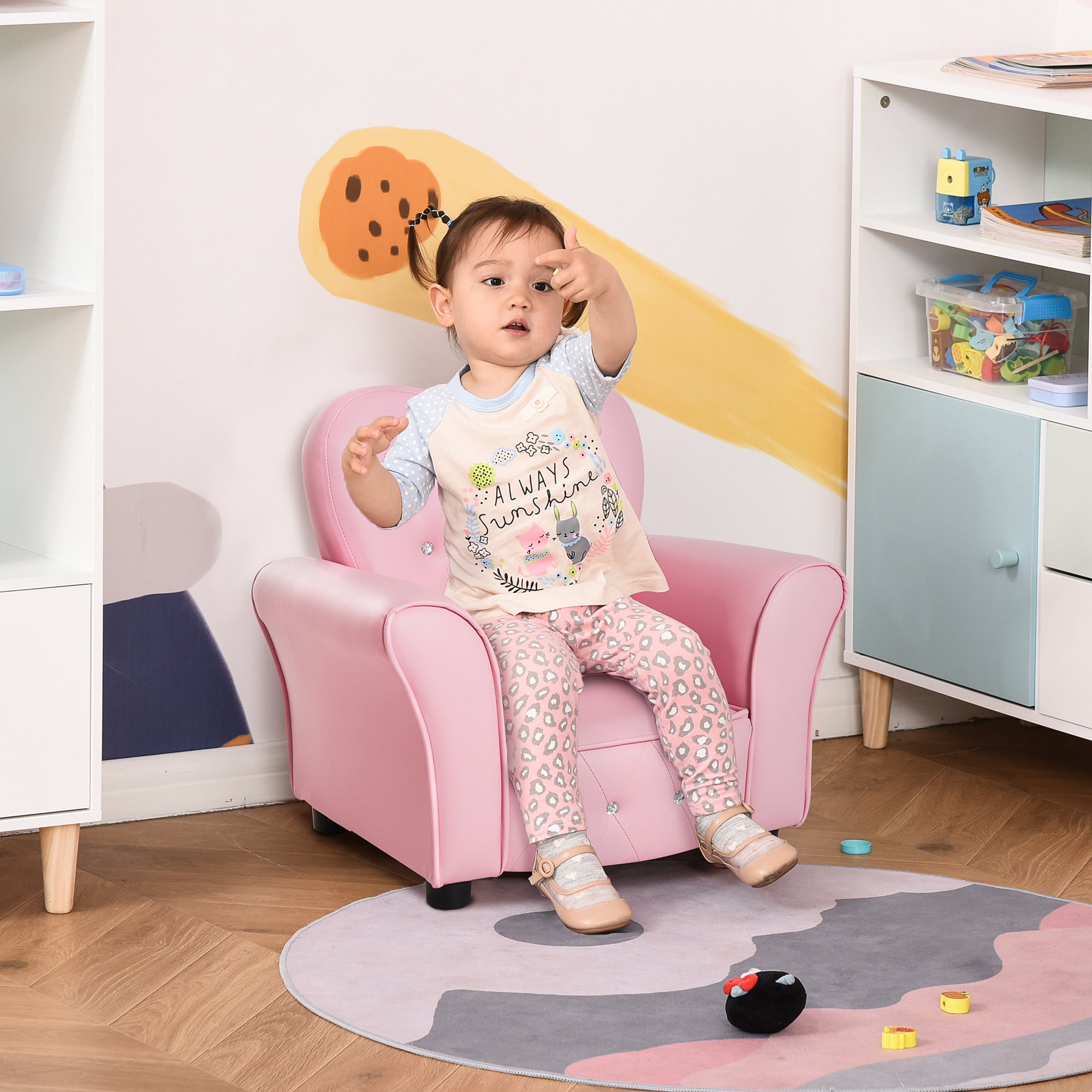 Kids Sofa Toddler Tufted Upholstered Sofa Chair Princess Couch Furniture with Diamond Decoration for Preschool Child, Pink