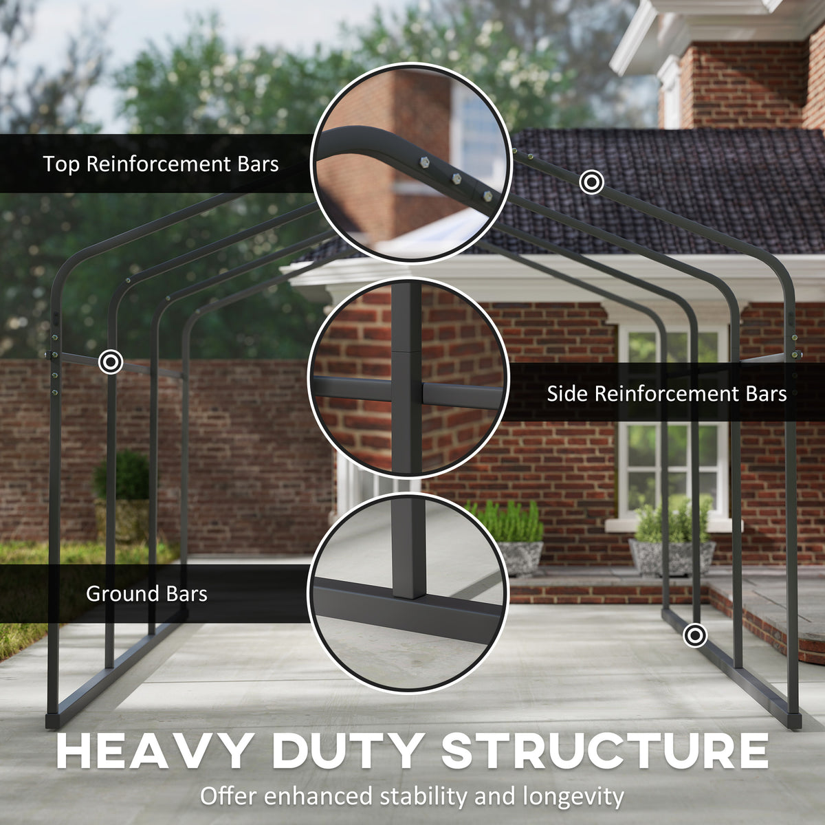 10' x 15' Metal Carport, Heavy Duty Garage Car Canopy with Galvanized Metal Roof and Removable Sidewalls, Dark Gray