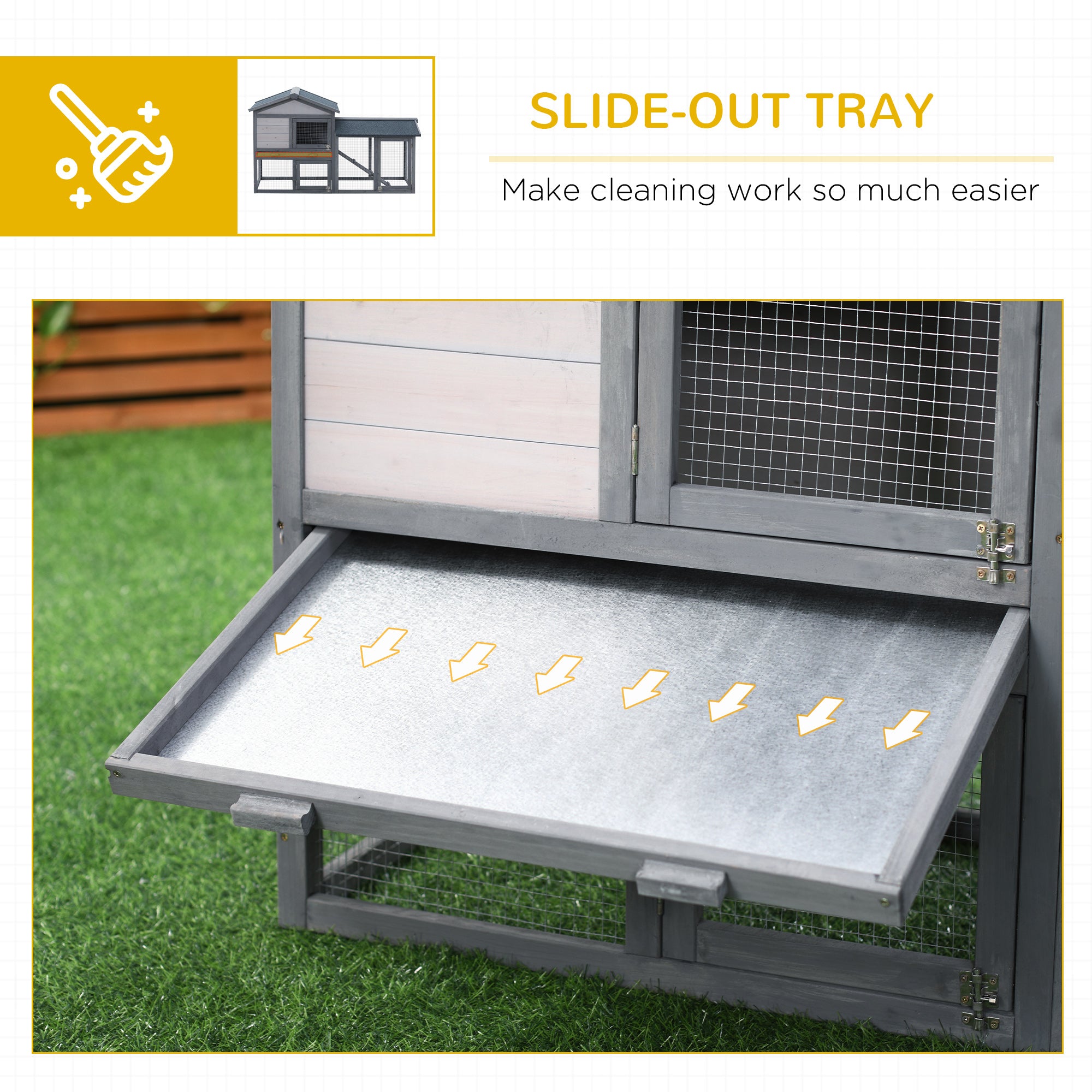 58" Large Rabbit Hutch Outdoor Indoor, Wooden Bunny Hutch, Guinea Pig Cage with Run, Removable Tray, Asphalt Roof, Lockable Doors and Ramp, for 1-2 Small Rabbits, Chickens, Ducks, Dark Gray - Grey - Image 6