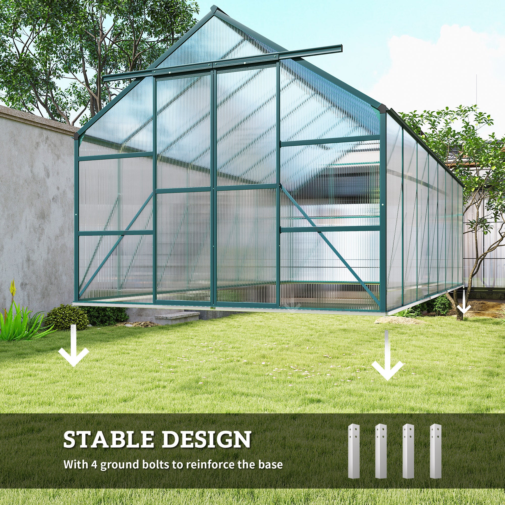 16' x 8' Aluminum Greenhouse Polycarbonate Walk-in Garden Greenhouse Kit with Adjustable Roof Vent, Rain Gutter and Sliding Door for Winter, Clear - Clear - Image 6