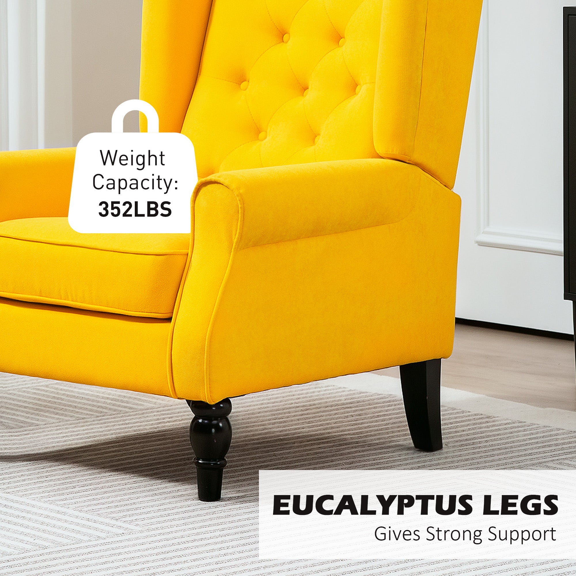 Wingback Accent Chair for Living Room, Button-Tufted Lounge Chair with Round Armrests and Wood Legs, Yellow
