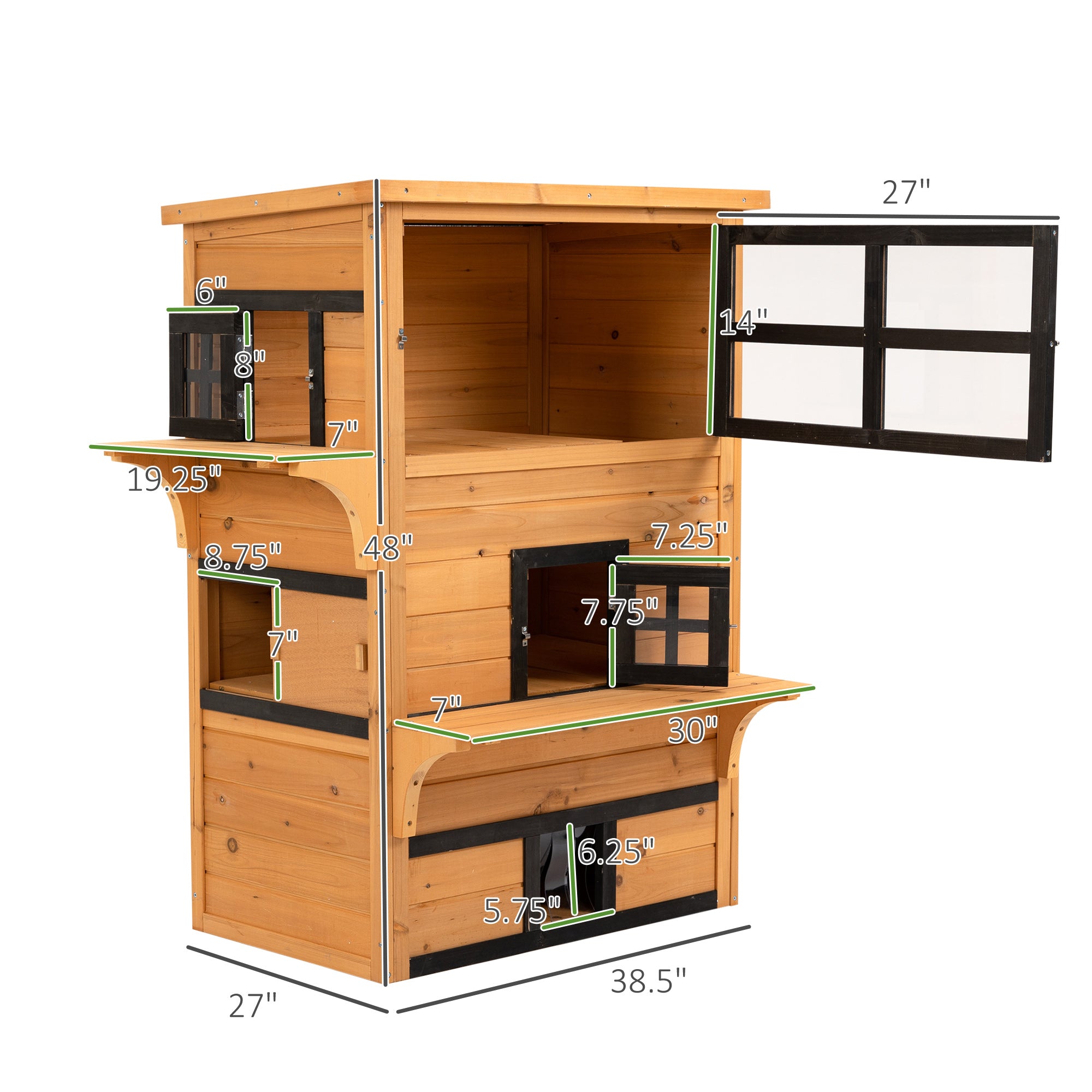 Outdoor Cat House, 3-Tier Kitty Shelter with 5 Escape Doors, Weather Resistant, Yellow & Black - Yellow - Image 3