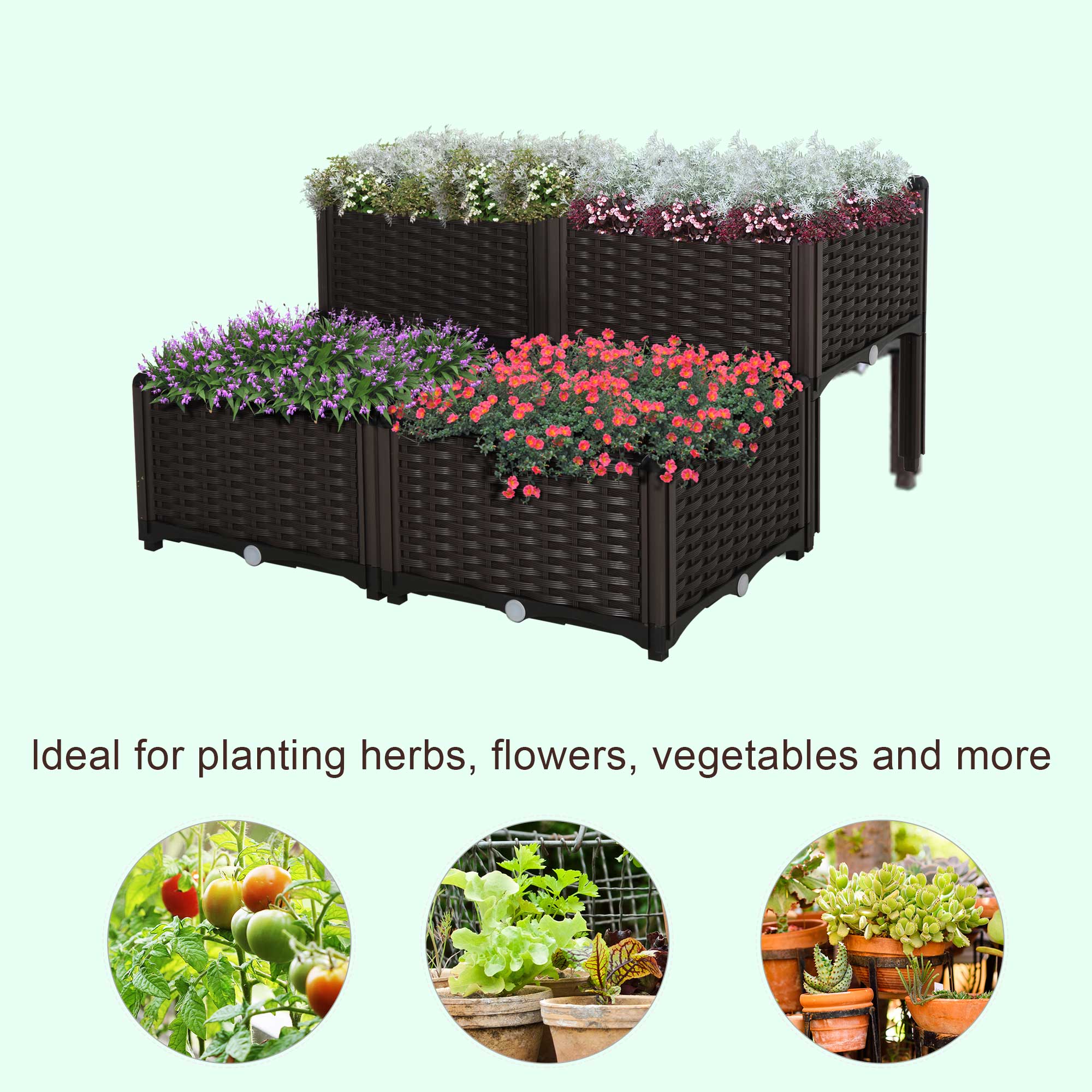 4 Piece Raised Garden Bed with Legs, Planter Box Raised Bed to Grow Flowers, Herbs & Vegetables, Brown - Brown - Image 4