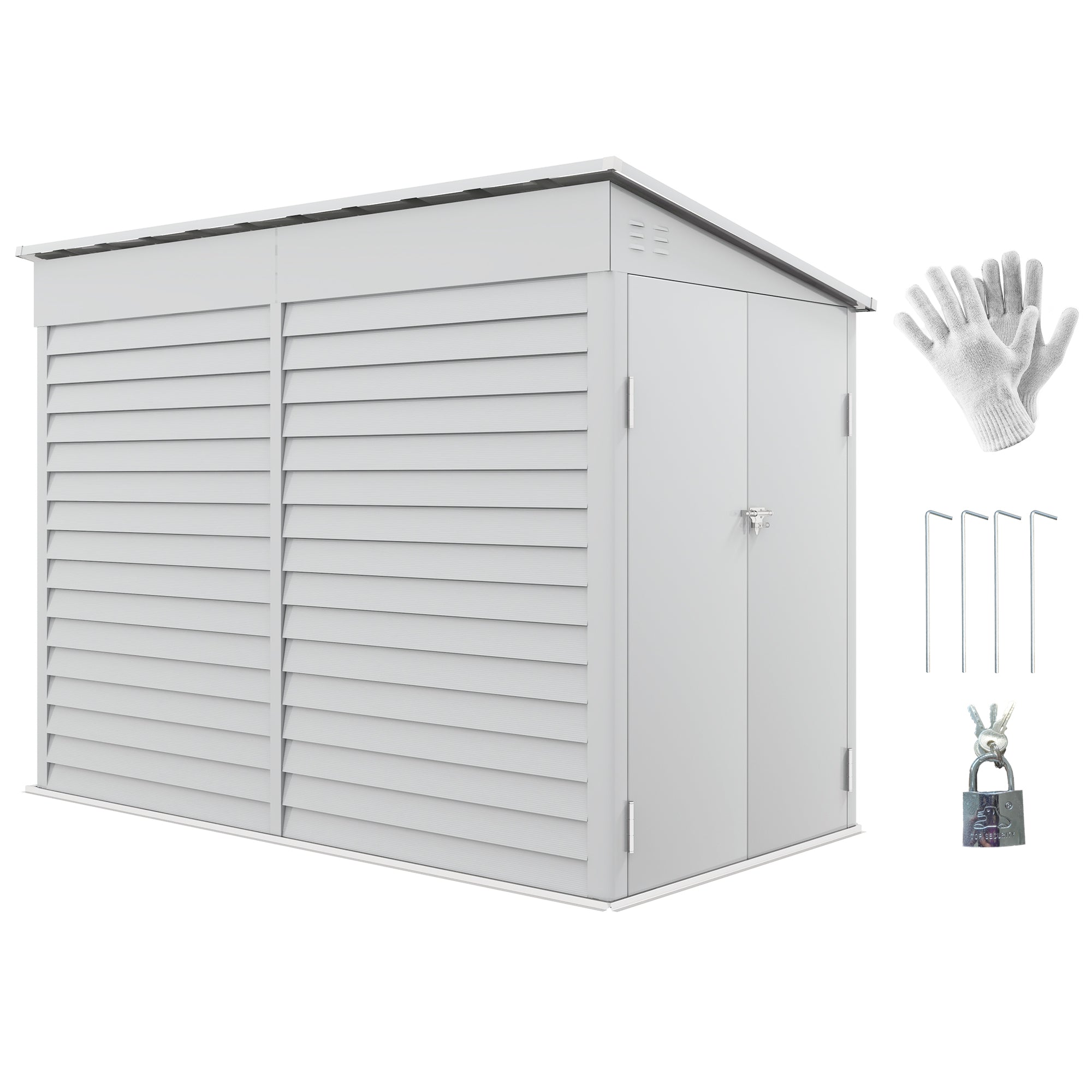 Garden Shed 4.6ft x 9ft Lockable for Lawn Mower Garden Yard, White - White