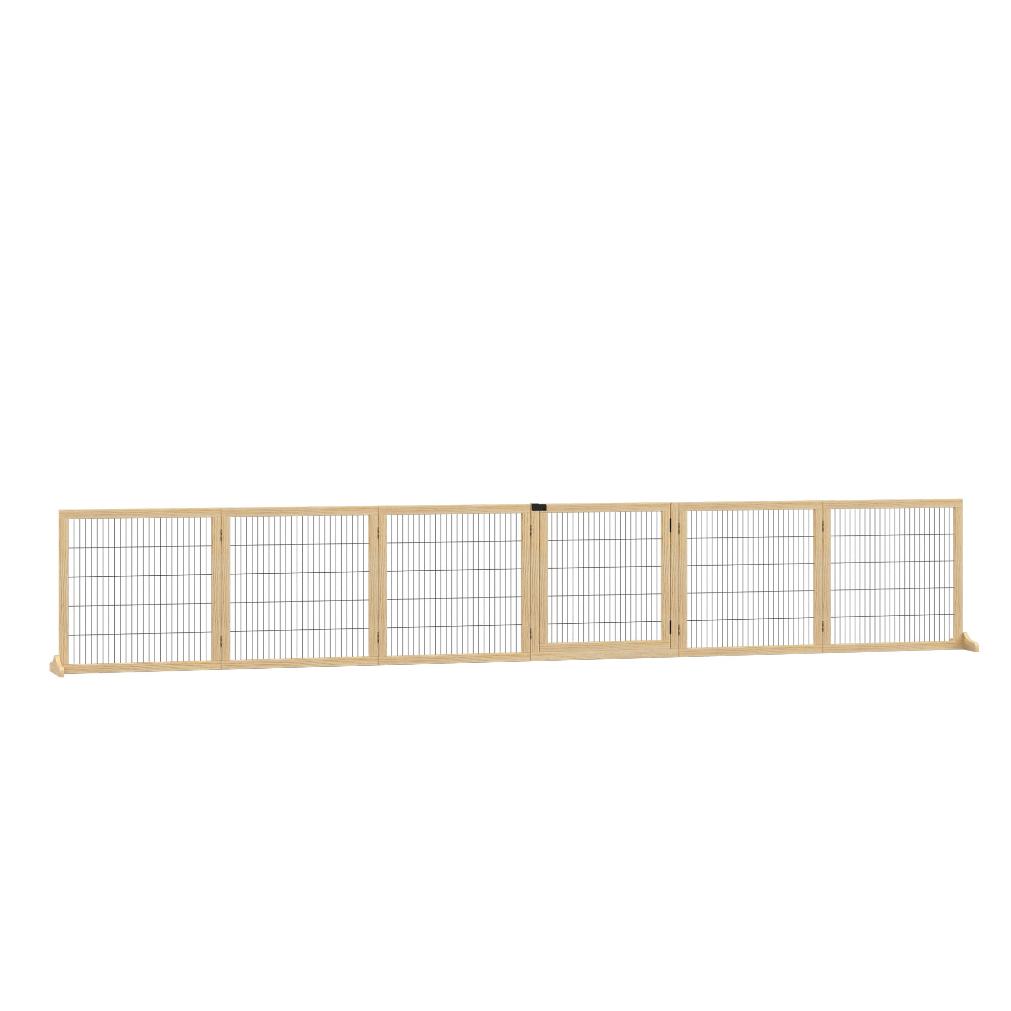 Wooden Pet Gate, 6-Panel Folding Dog Safety Barrier with Support Feet for Small & Medium Dogs, Natural Wood - Natural Wood