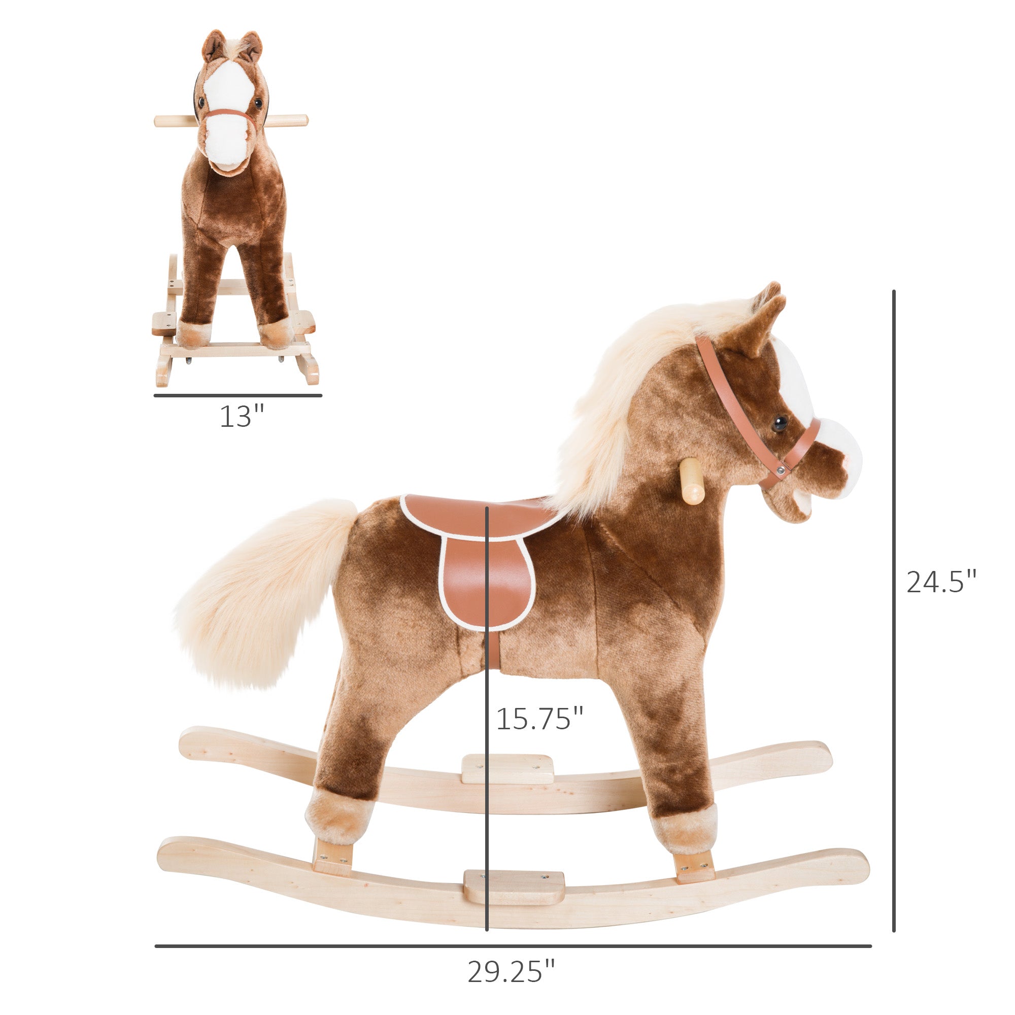 Kids Rocking Horse Plush Toddler Rocker Wooden Base Ride On Toy