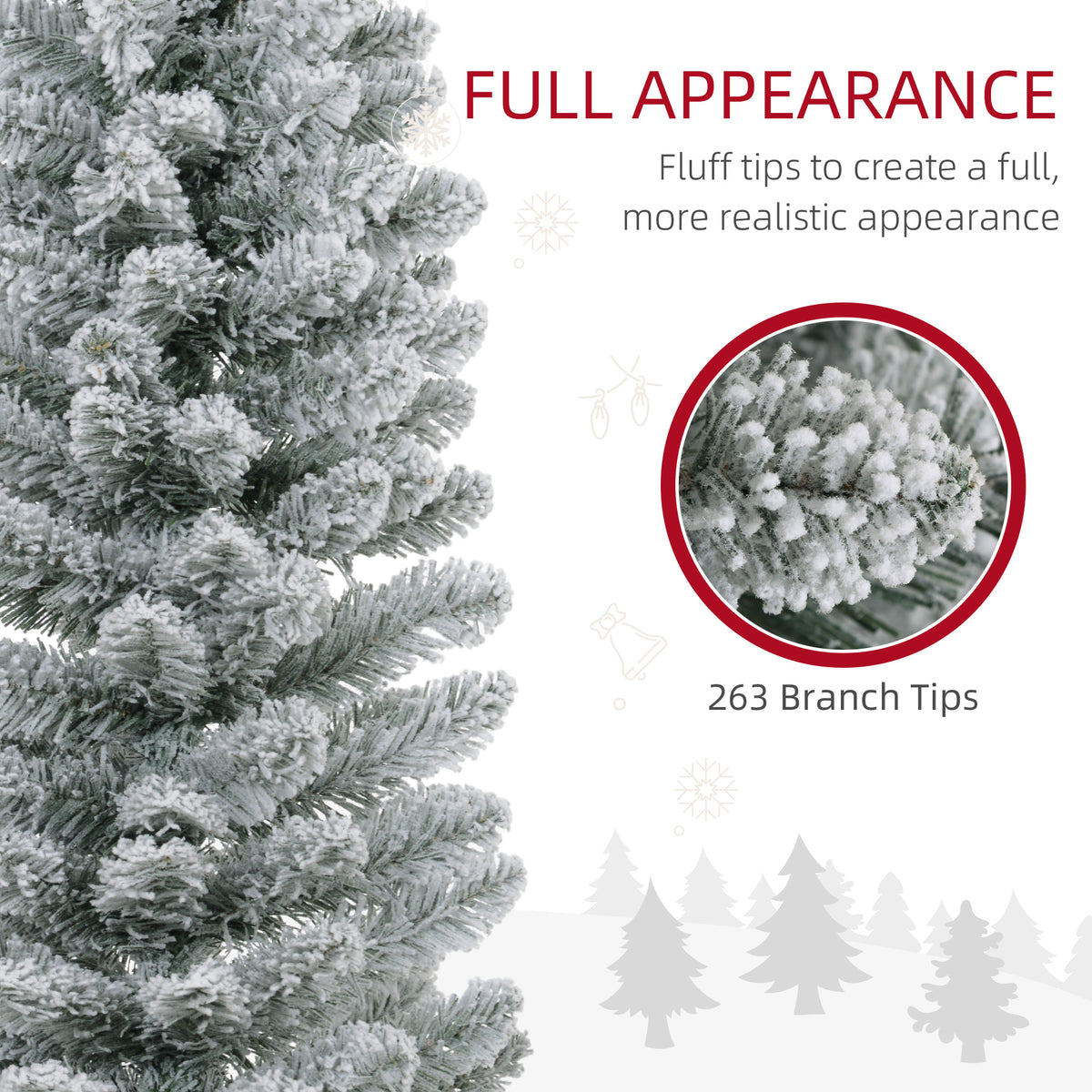 5ft Artificial Christmas Tree, Snow Flocked Branches, Metal Base, Pencil Xmas Tree