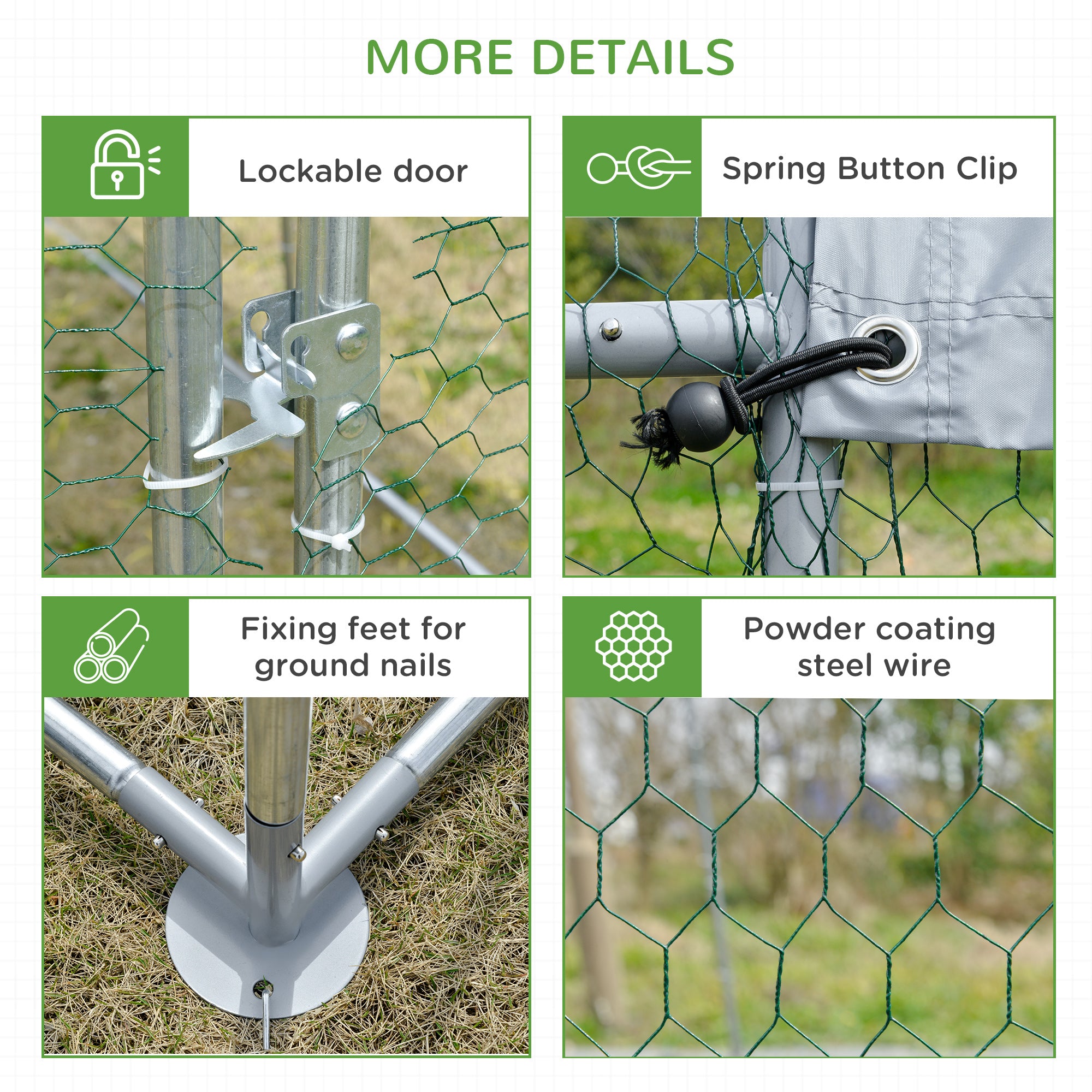 Large Chicken Coop Metal Chicken Run with Waterproof and Anti-UV Cover, Dome Shaped Walk-in Fence Cage Hen House for Outdoor and Yard Farm Use, 1" Tube Diameter, 9.2' x 18.7' x 6.5' - Silver - Image 7