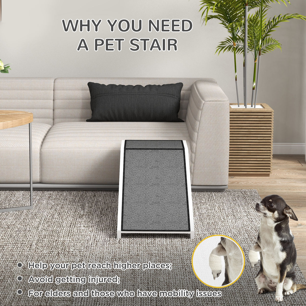 49" Pet Ramp for Dogs & Cats with Non-Slip Carpet, White