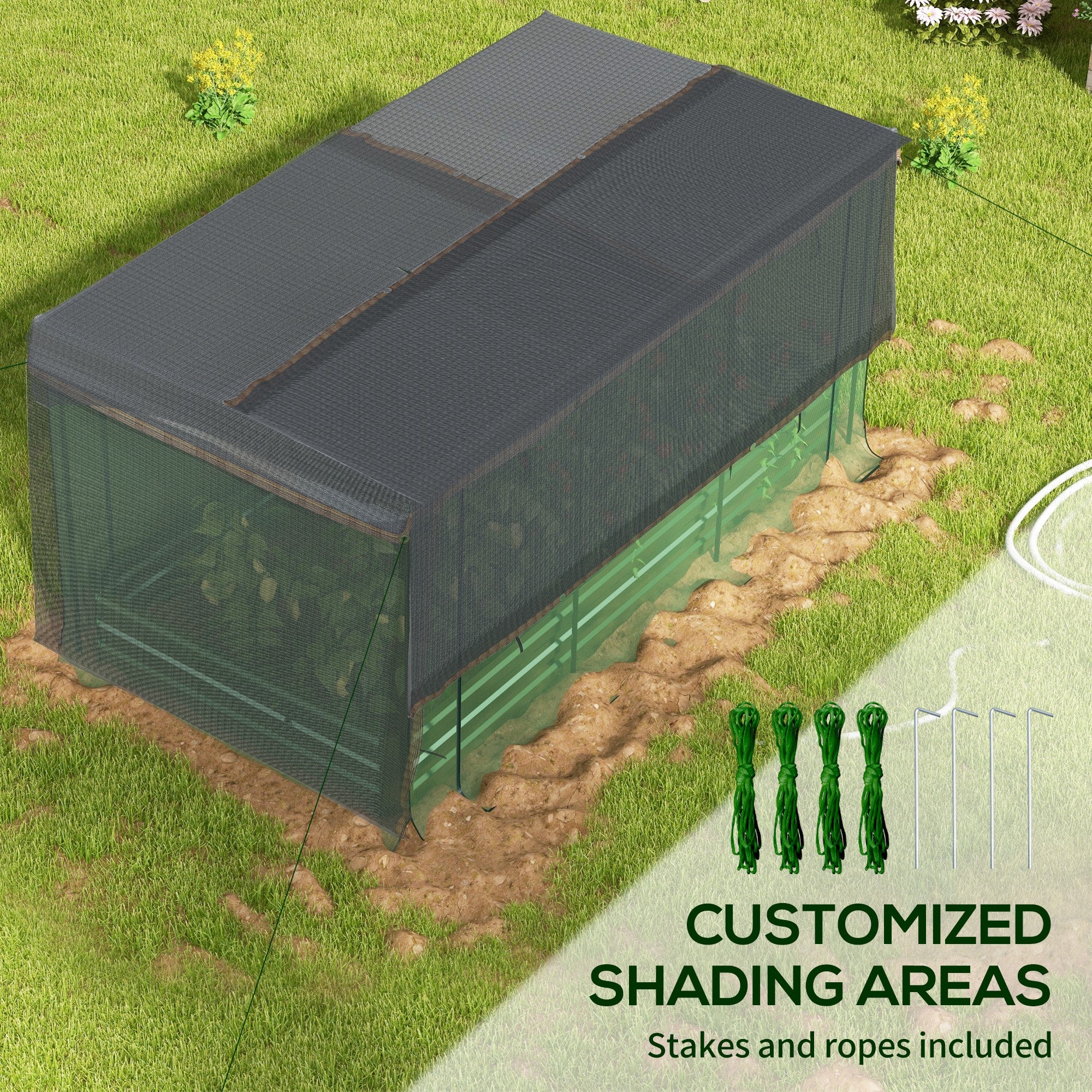 Galvanized Steel Planter Box with Crop Cage and Shade Cloth, Raised Garden Bed for Flowers, Veggies and Herbs, Green - Green - Image 5