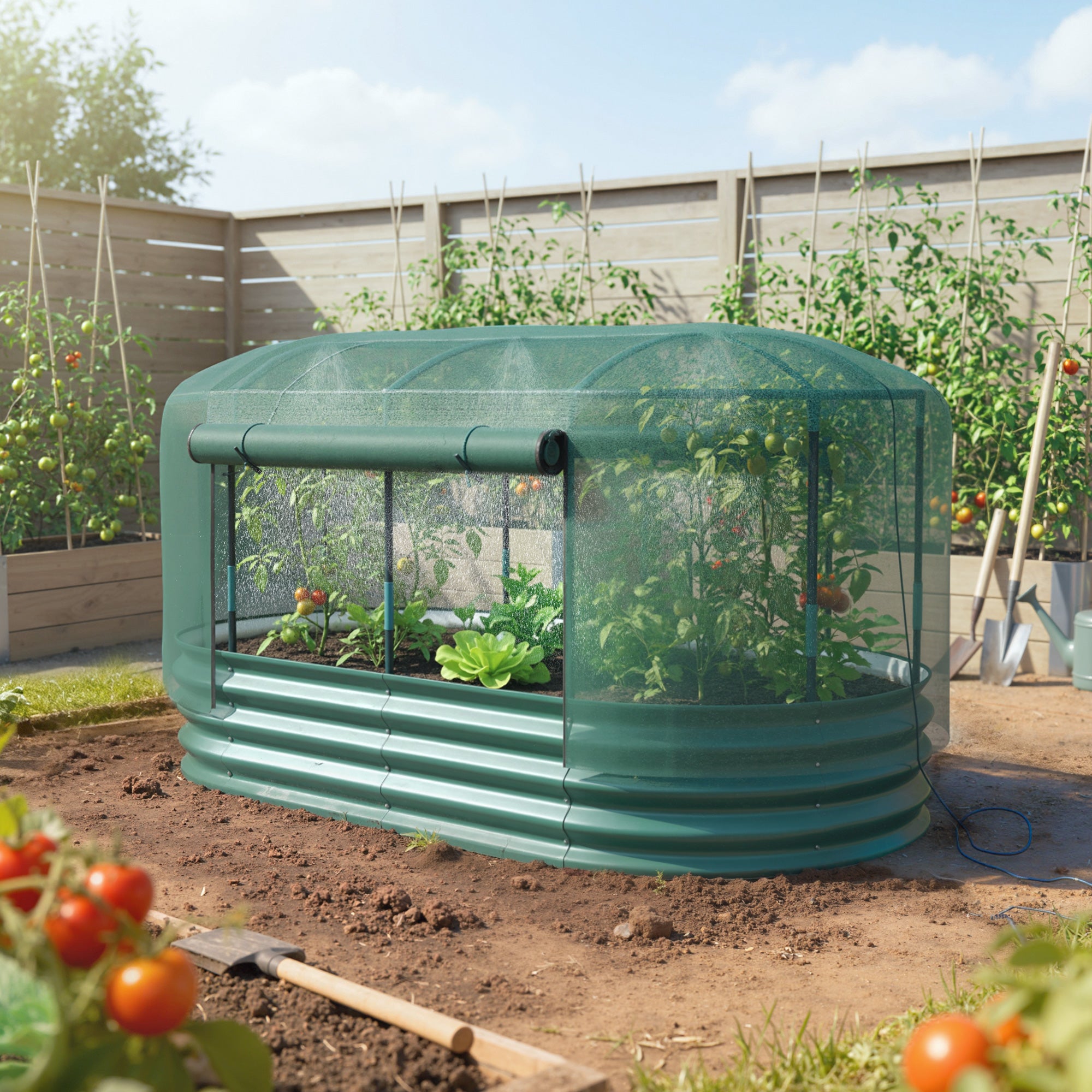 Galvanized Raised Garden Bed Kit with Self Watering System, Oval Outdoor Planter Garden Boxes, 6x3ft, Green - Green - Image 2