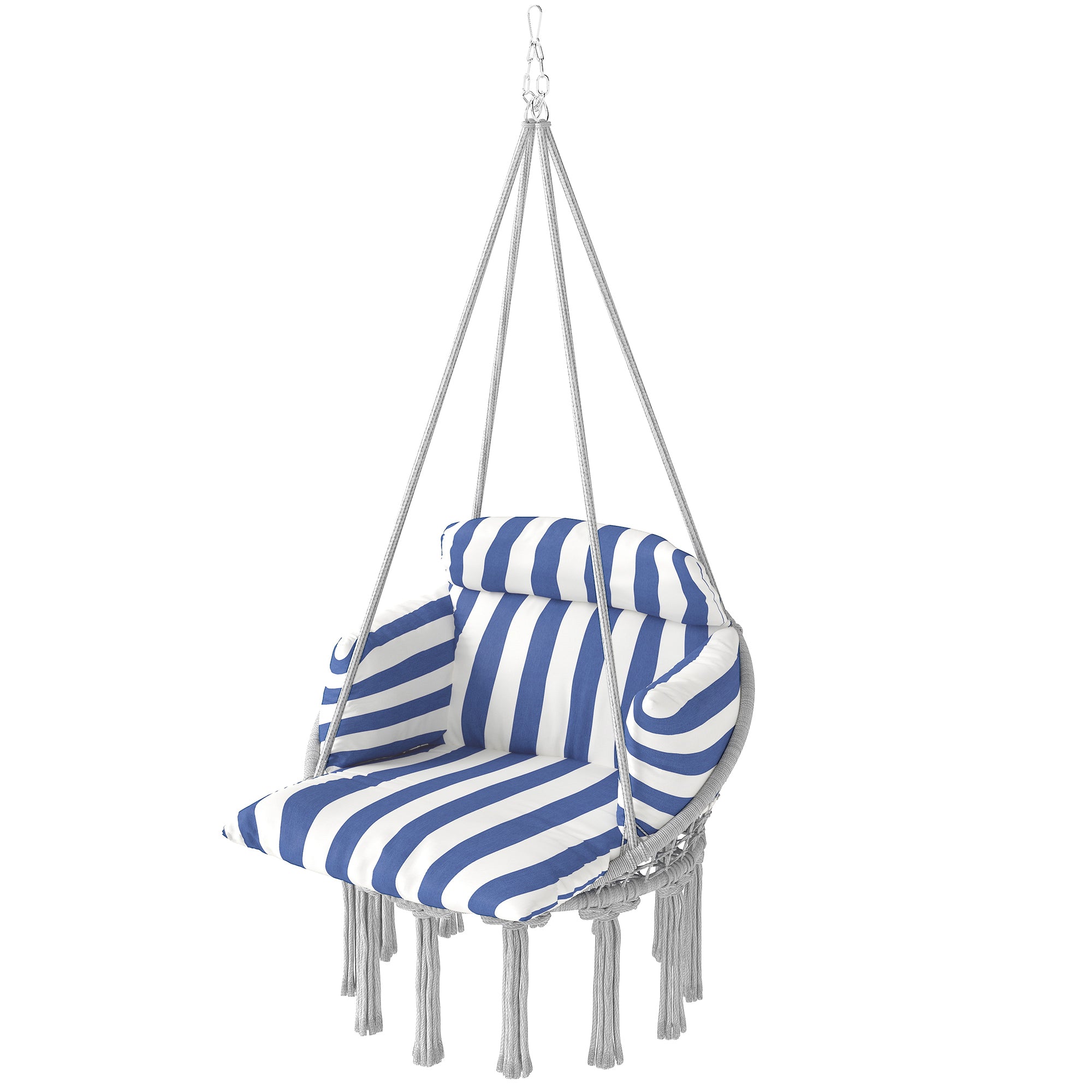 Hammock Swing Chair, Macrame Hanging Chair with Large Cushion, Chain, Steel Frame for Indoor Outdoor Use, Dark Gray