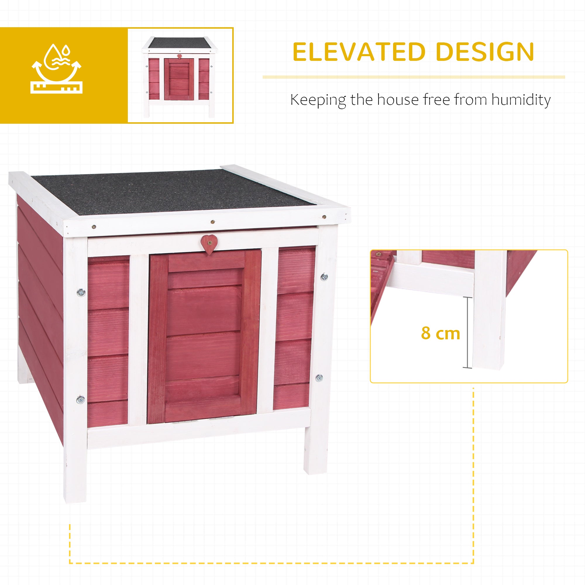Small Wooden Rabbit Hutch Bunny Cage Guinea Pig Cage Duck House Dog House with Openable & Waterproof Roof, for Rabbits, Chickens, Ducks, Red - Red - Image 5