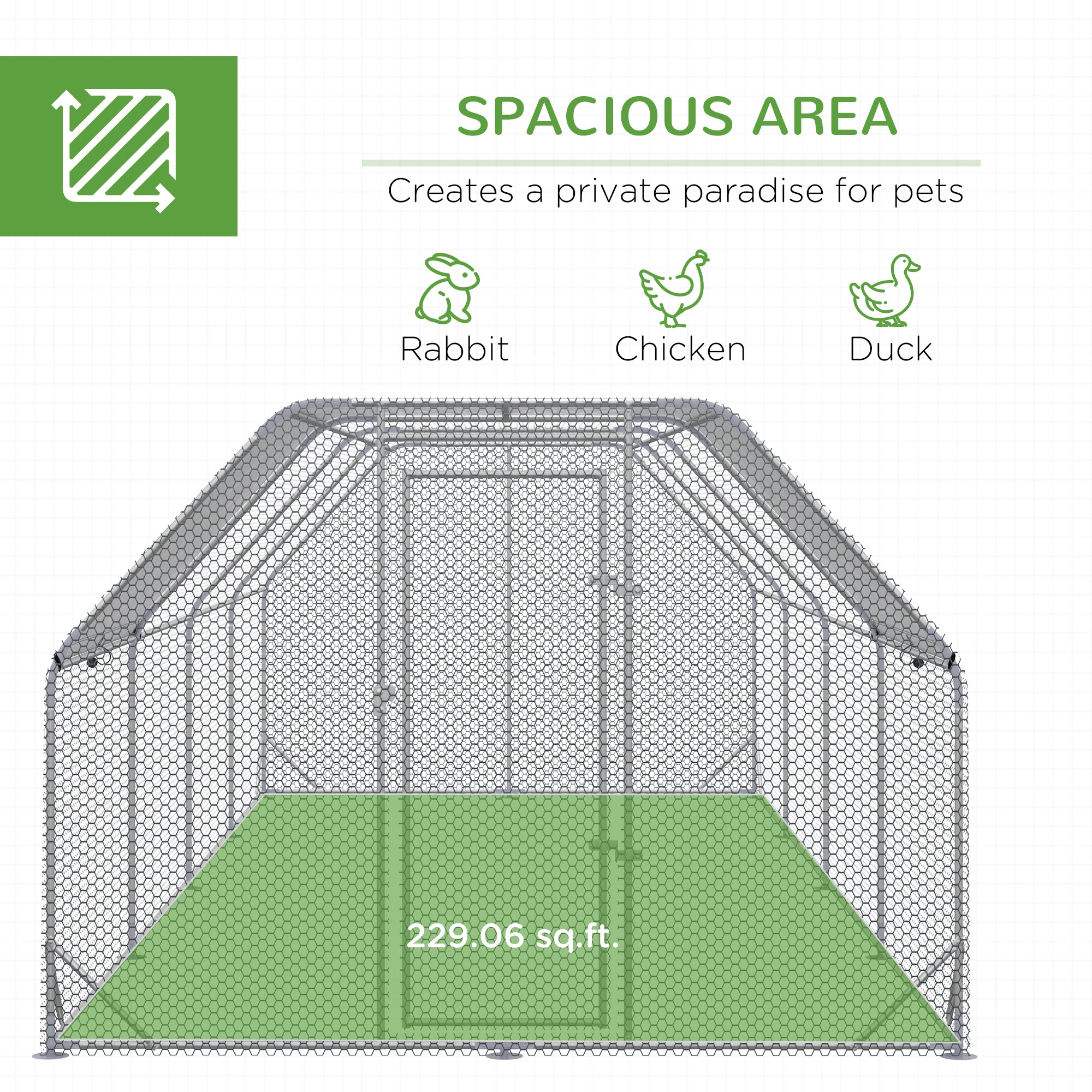 Large Chicken Coop Metal Chicken Run with Waterproof and Anti-UV Cover, Flat Shaped Walk in Fence Cage Hen House for Outdoor and Yard Farm Use, 1" Tube Diameter, 9.2' x 24.9' x 6.4' - Silver - Image 4