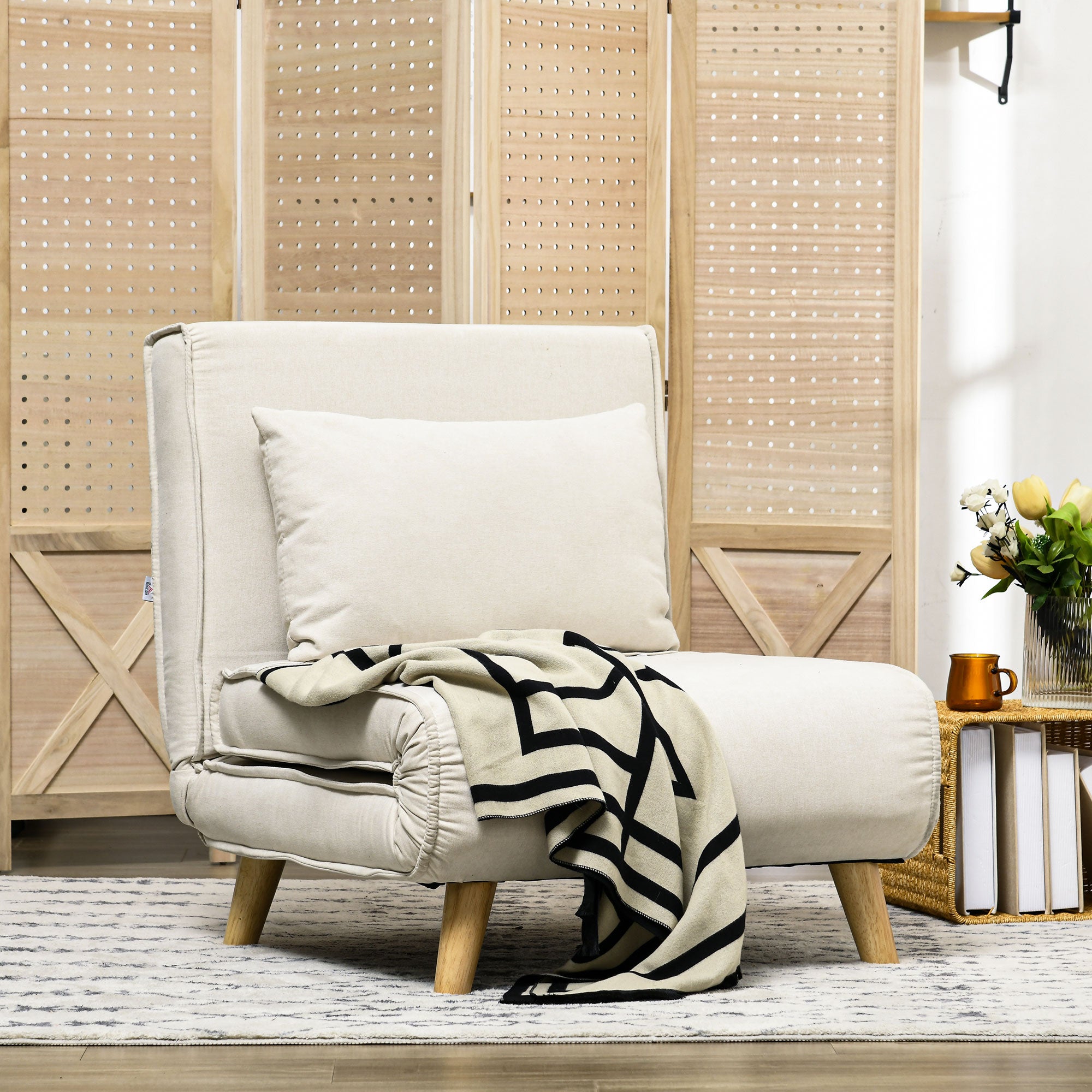 Chair Bed W/ Adjustable Backrest, 2-in-1 Multi-Functional Sofa Bed, Beige