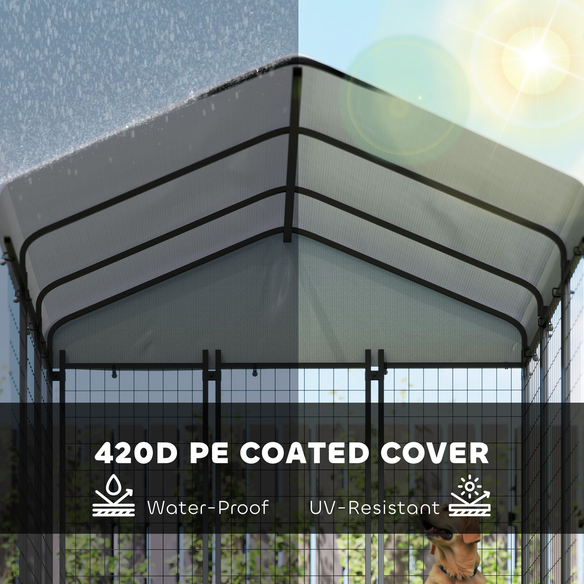5.9' x 5.9' x 6' Outdoor Dog Kennel with Roof, Rotating & 4-Level Adjustable Bowls - Silver - Image 5