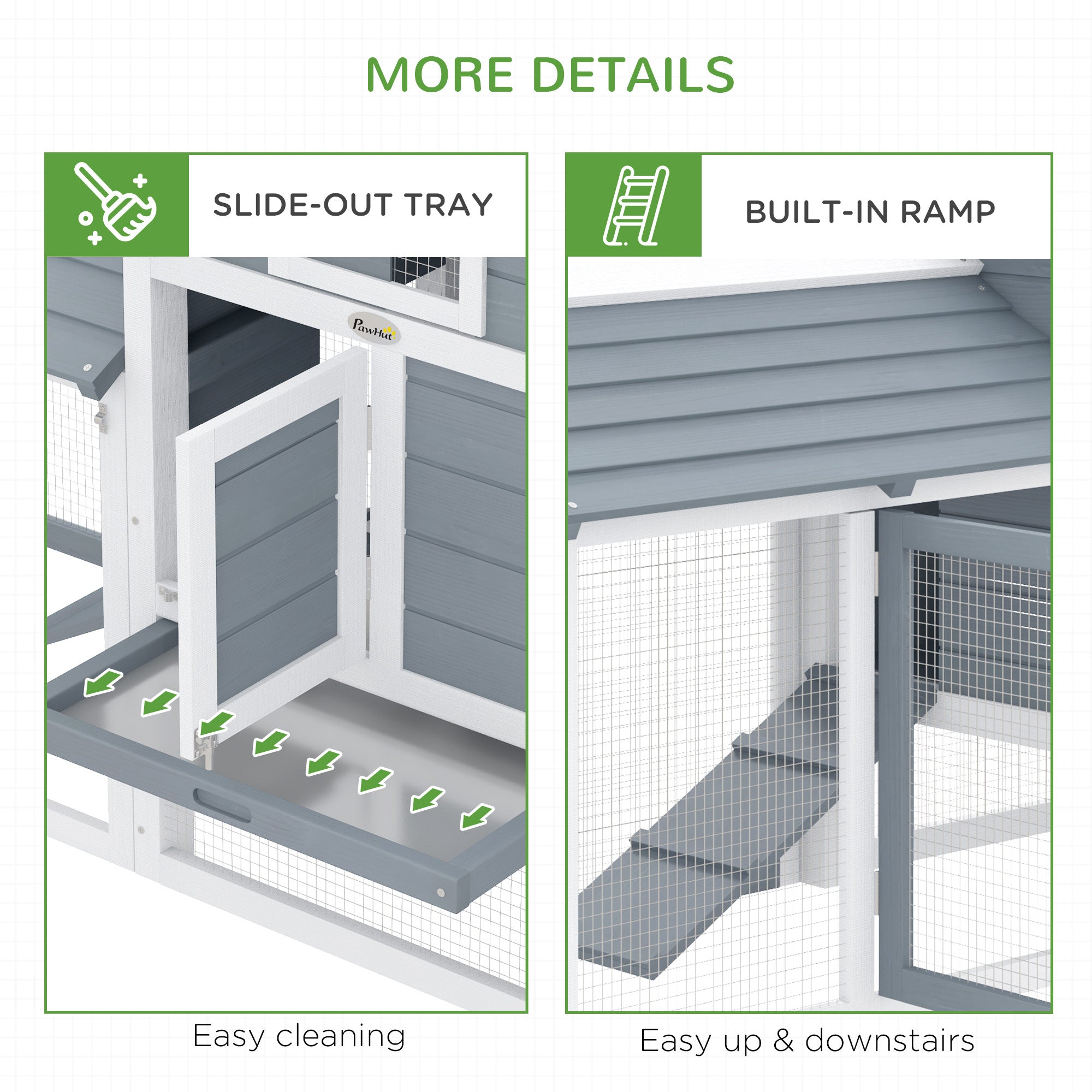 59" Small Wooden Chicken Coop Hen House Poultry Cage for Outdoor Backyard with 2 Doors, Nesting Box and Removable Tray, White - White - Image 7