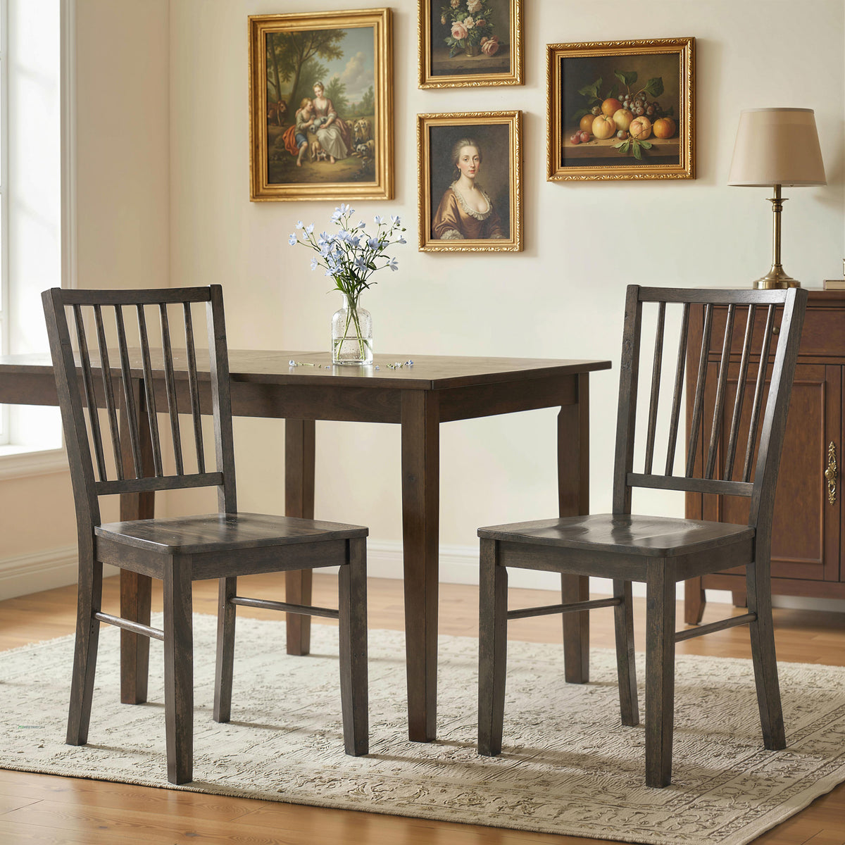 Dining Chairs Set of 2 Ergonomic Solid Wood, Armless Kitchen Chairs with Rubberwood Legs, Charcoal Gray