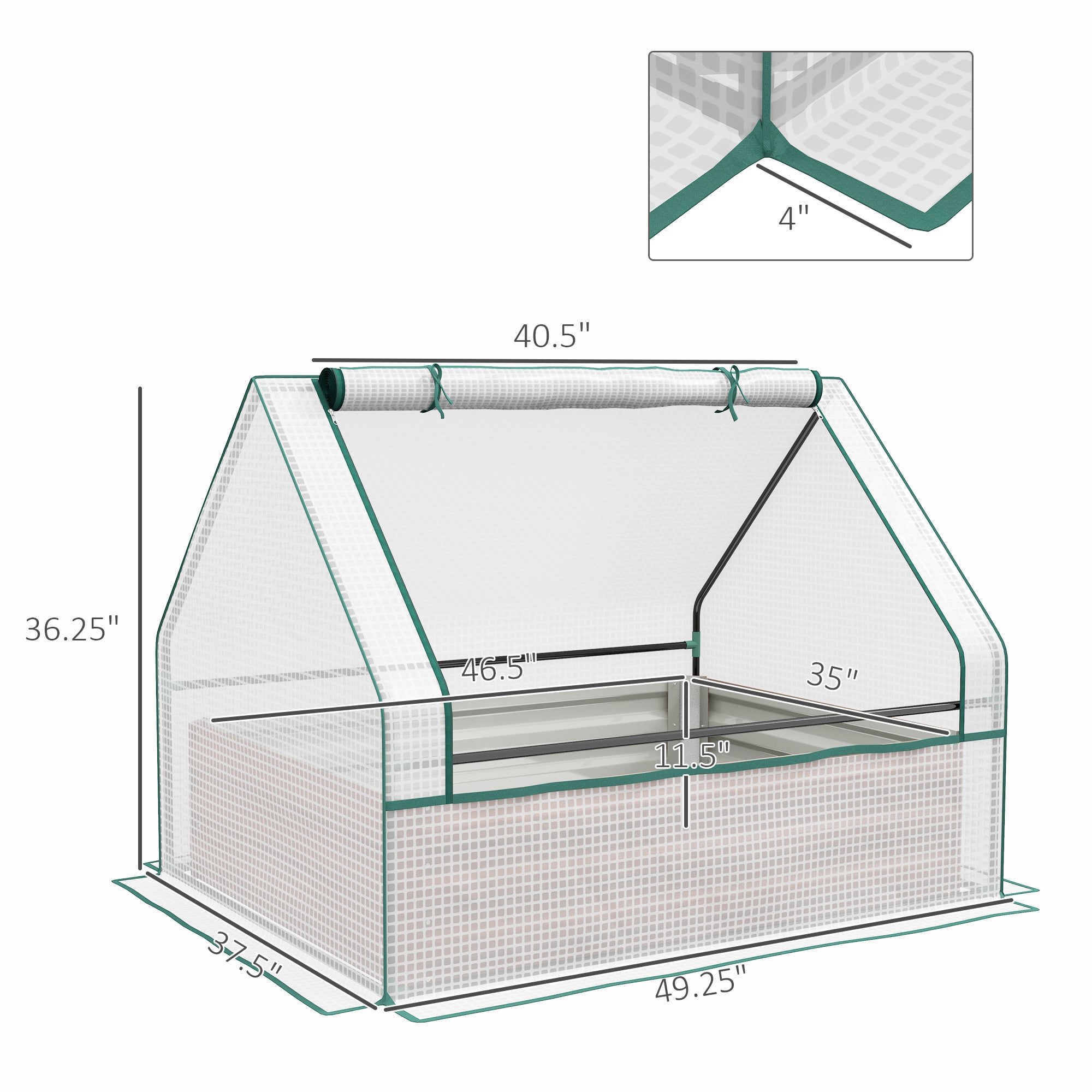 Raised Garden Bed, Outdoor Metal Planter Box with Mini Greenhouse, White and Brown - White, Brown - Image 3