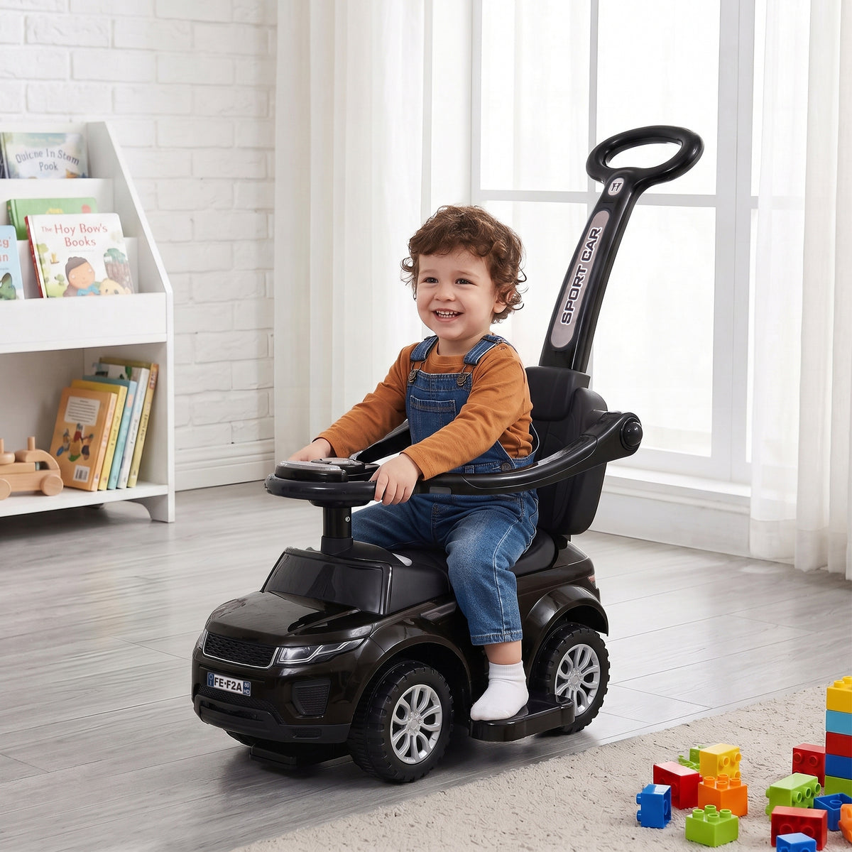 3 In 1 Push Cars for Toddlers Kid Ride on Push Car Stroller Sliding Car with Horn Music, Black