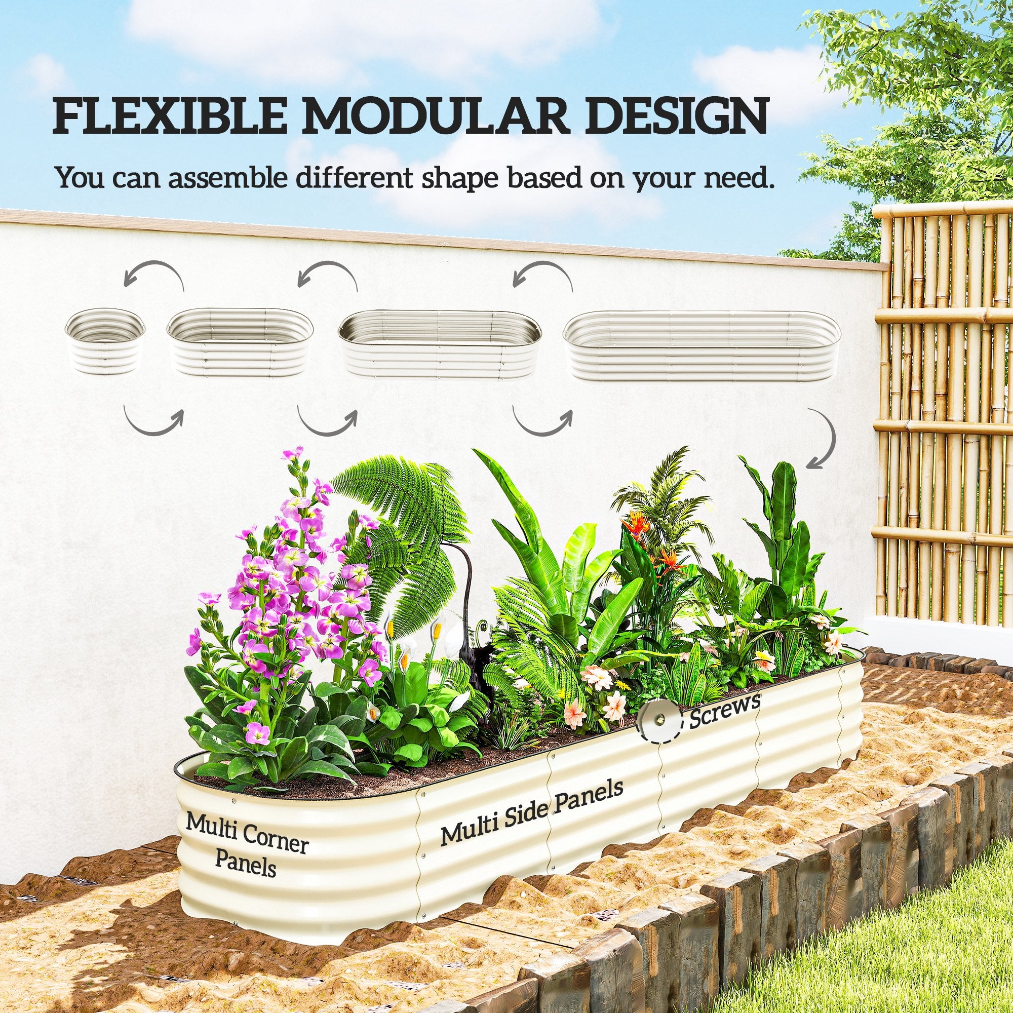 7.9' x 2' x 1' Galvanized Raised Garden Bed Kit, Metal Planter Box with Safety Edging, Cream - Cream White - Image 4