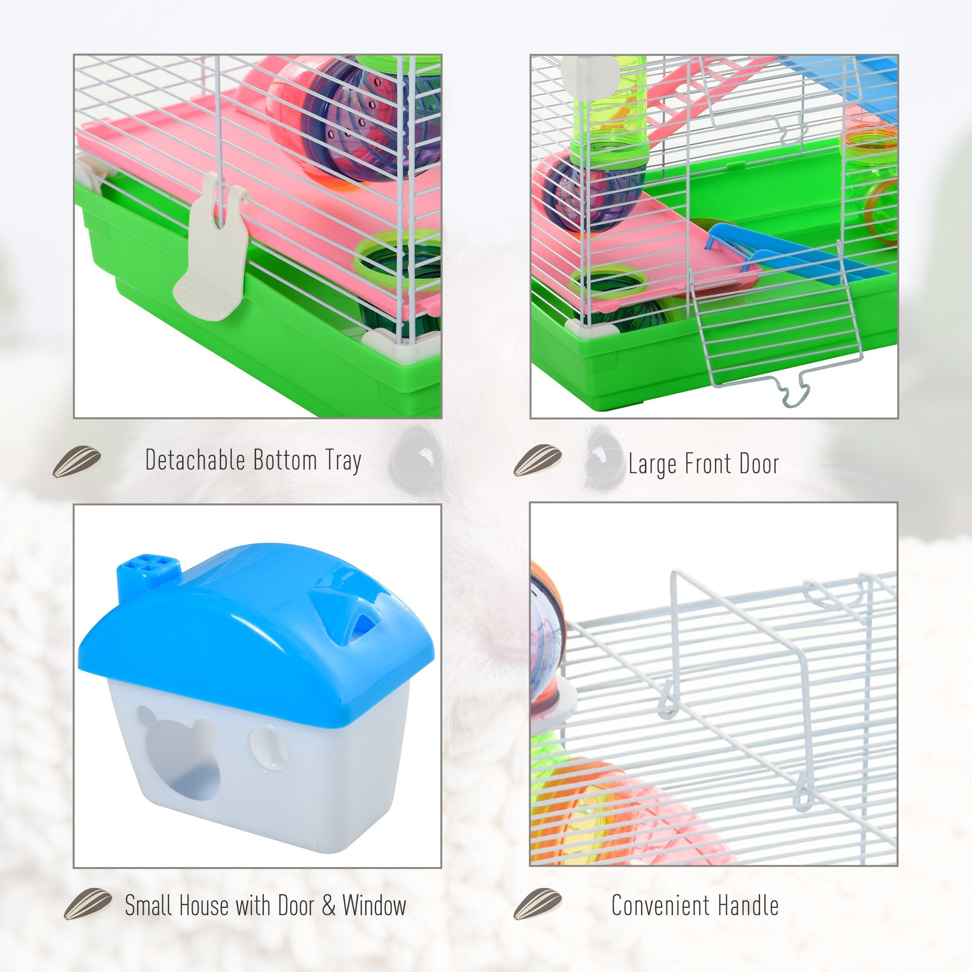 5 Tiers Hamster Cage Portable Animal Travel Carrier w/ Exercise Wheels Tube - Green - Image 5