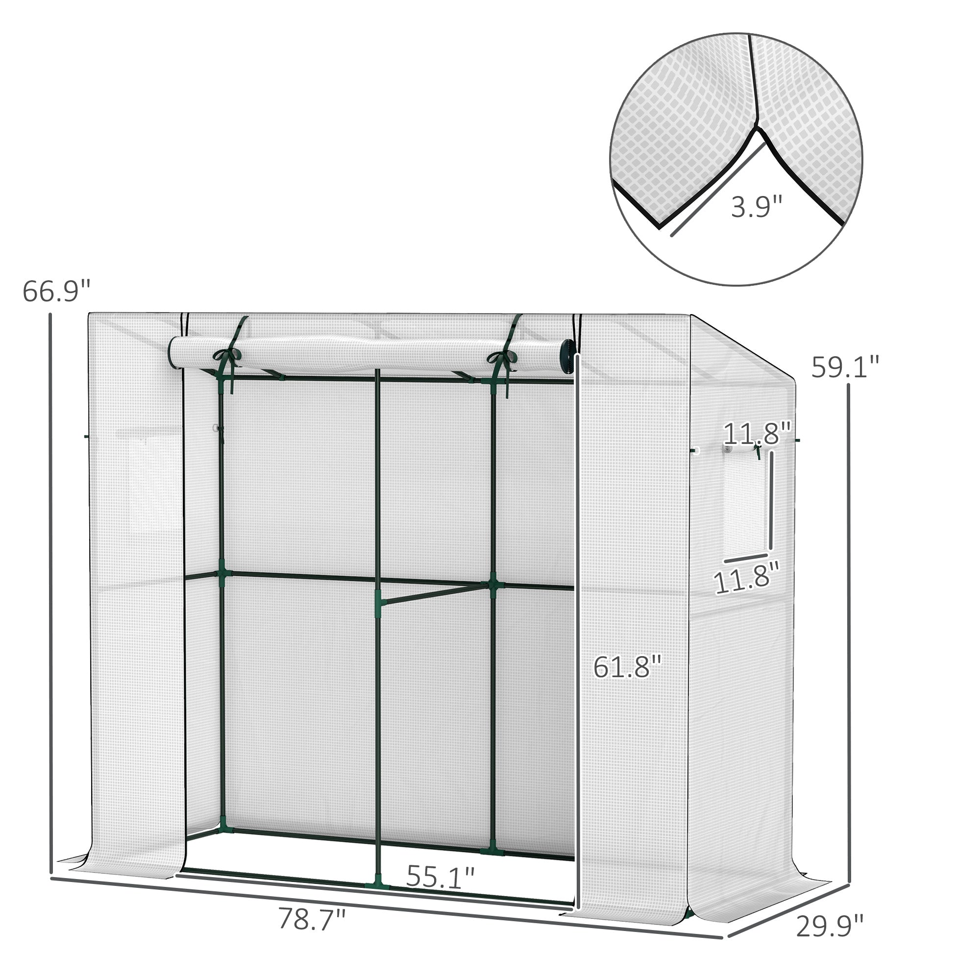 Walk-in Portable Greenhouse Small Greenhouse for Outdoors with UV-resistant PE Cover, 6.6' x 2.5' x 5.6' White - White - Image 3
