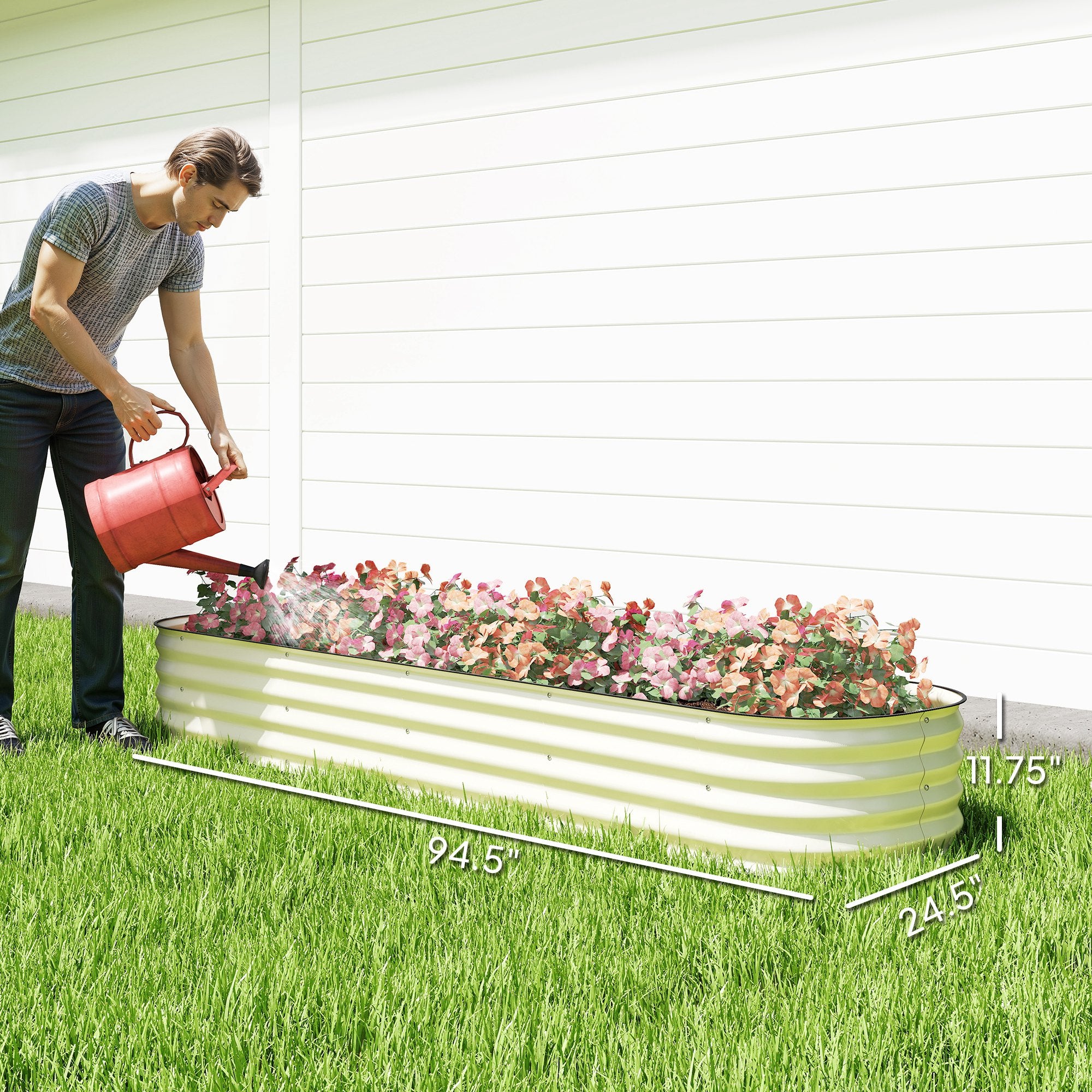 7.9' x 2' x 1' Galvanized Raised Garden Bed Kit, Metal Planter Box with Safety Edging, Cream - Cream White - Image 3
