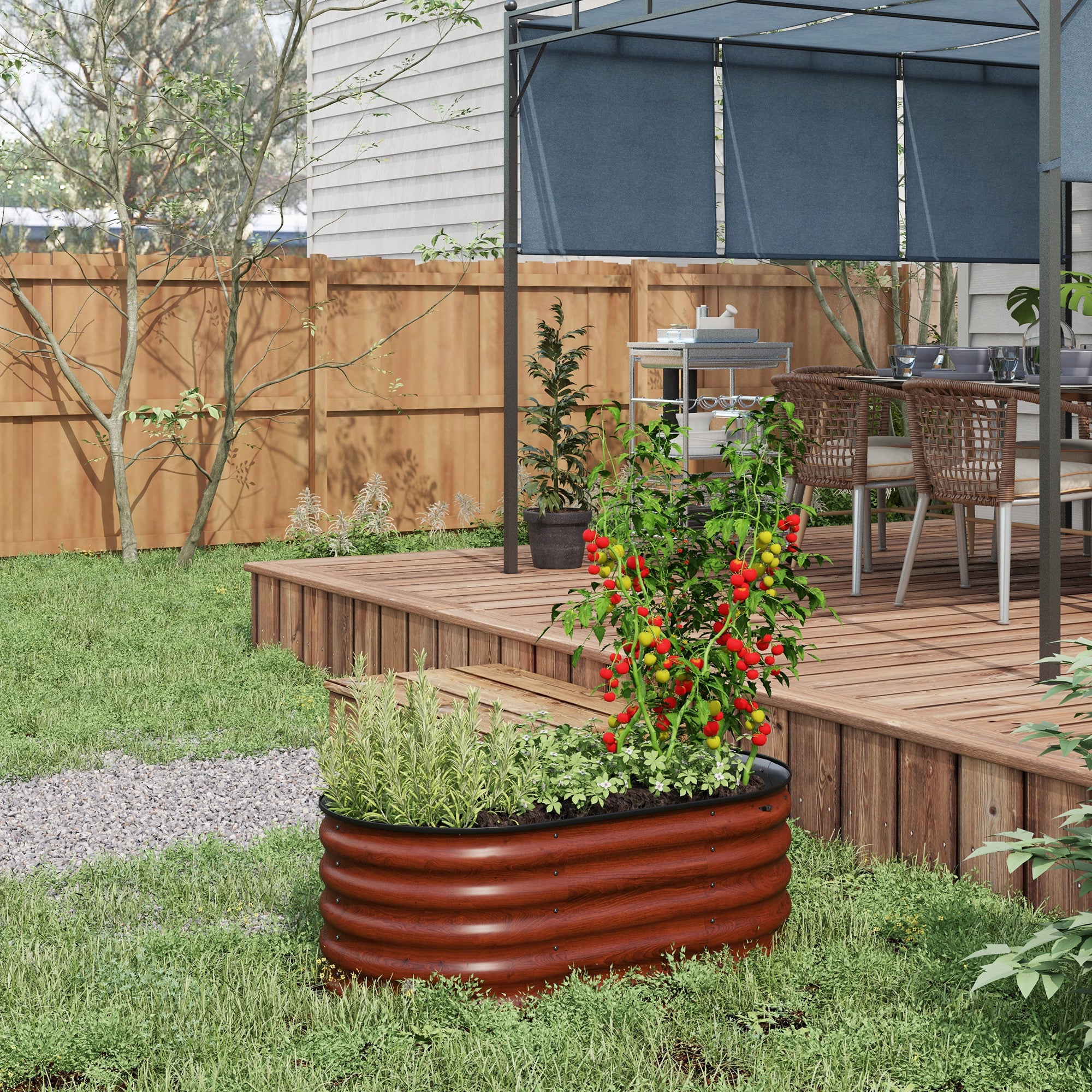 3.4' x 2' x 1.4' Galvanized Raised Garden Bed Kit, Metal Planter Box with Safety Edging, Brown - Brown - Image 2
