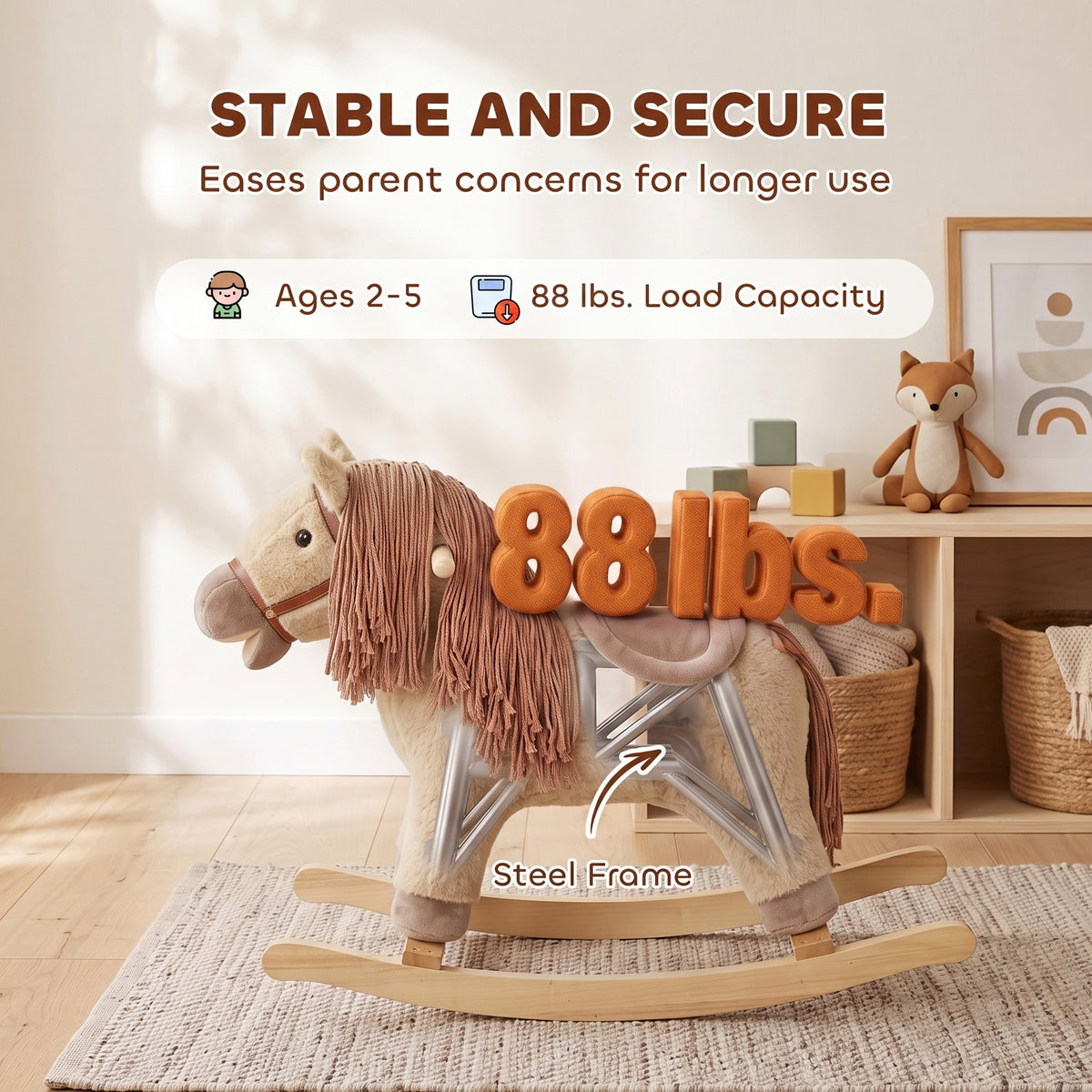 Baby Rocking Horse for Boys and Girls, Kids Rocking Horse with Realistic Sounds and Anti-Tip limiters