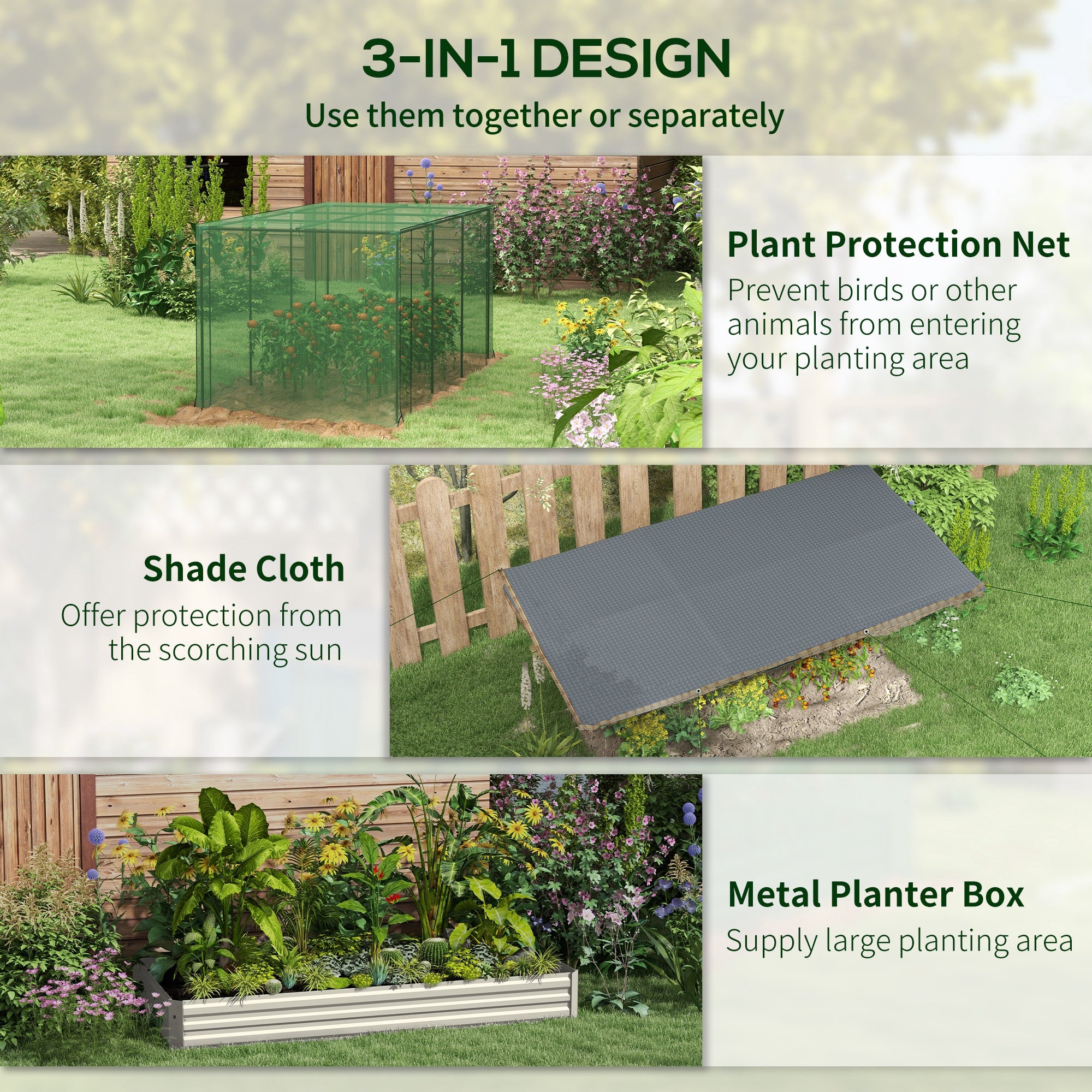 Galvanized Steel Planter Box with Crop Cage and Shade Cloth, Raised Garden Bed for Flowers, Veggies and Herbs, Beige - Beige - Image 4