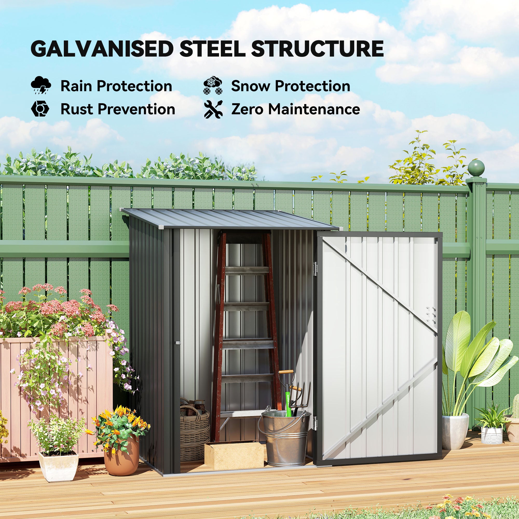 Small Metal Garden Shed, 3.3' x 3.4', Galvanized Steel, Lockable Tool Shed for Patio, Backyard, Lawn, Dark Gray - Dark Gray - Image 4