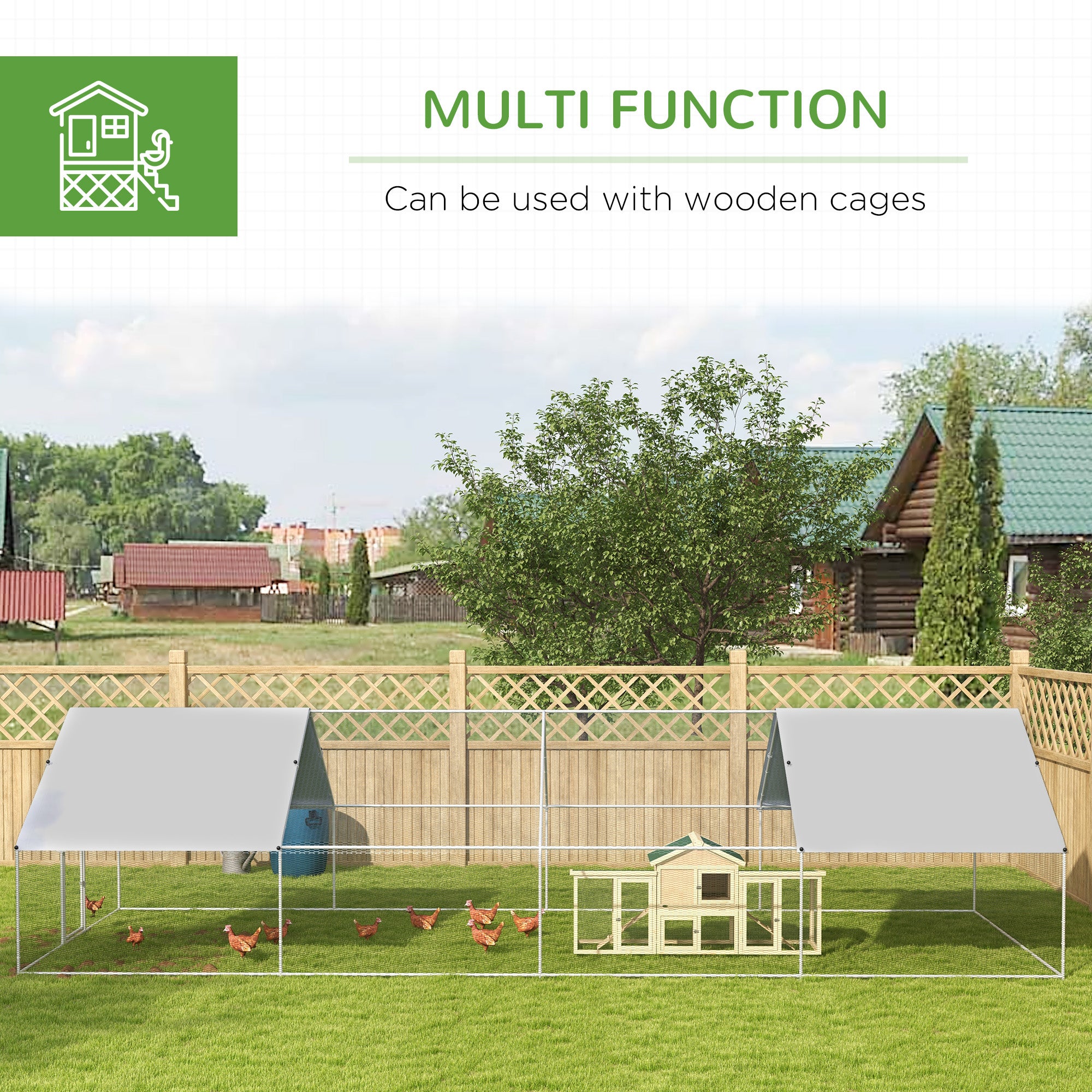 Large Chicken Coop Metal Chicken Run for Chickens with Waterproof and Anti-UV Cover, Spire Shaped Walk in Fence Cage Hen House for Outdoor and Yard Farm Use, 1.3" Dia, 9.8' x 26.2' x 6.4' - Silver - Image 5