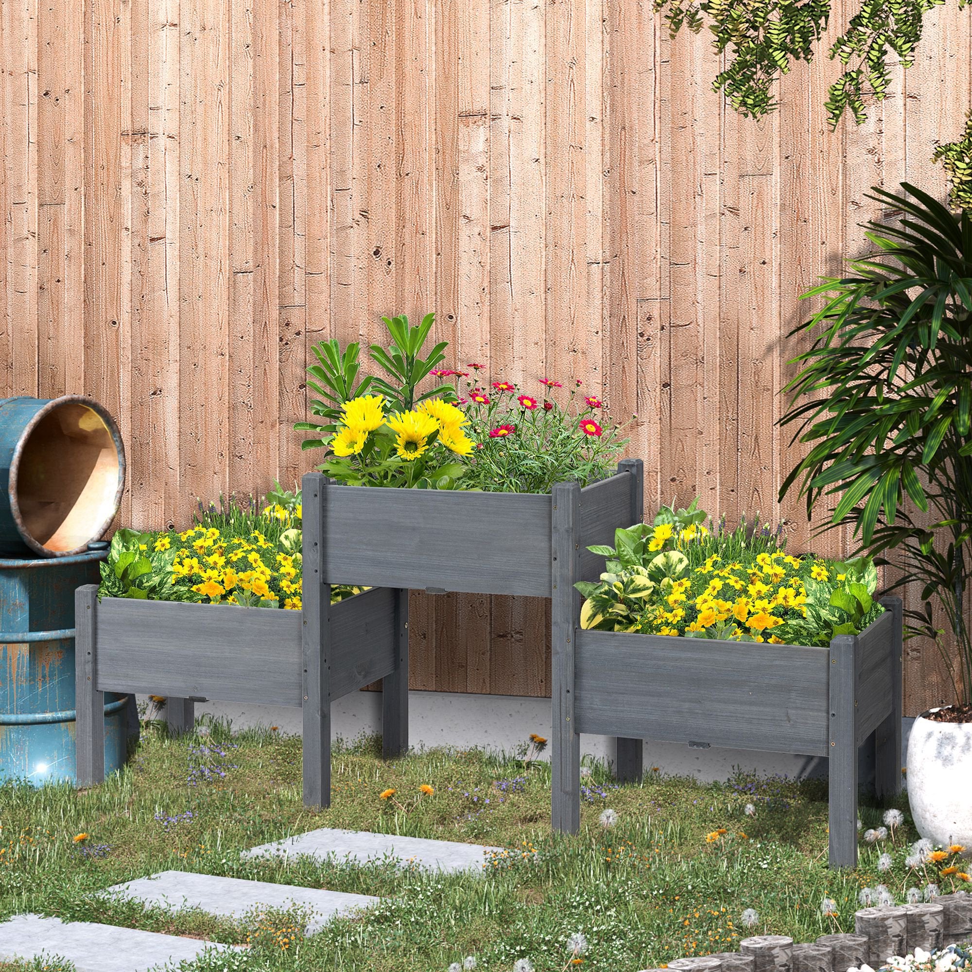 3 Tier Raised Garden Bed Freestanding Planter Box for Vegetables, Herb, Flowers - Grey - Image 2