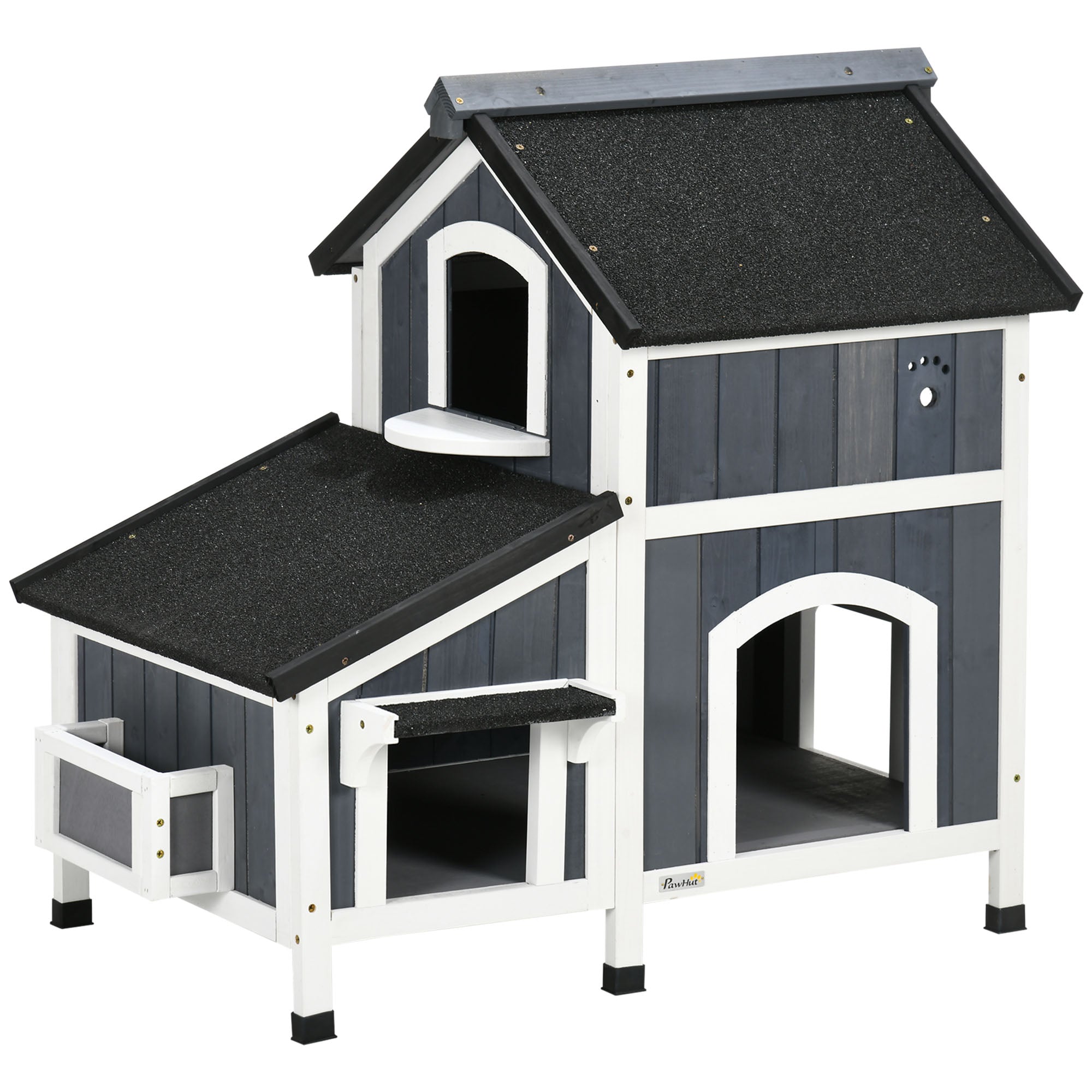 Outdoor Cat House with Weather-resistant Roof & Garden Bed, Outdoor Cat Shelter Enclosure with Multiple Entrances, Modern Cat Furniture Hideout, Cat Gifts, Gray - Gray