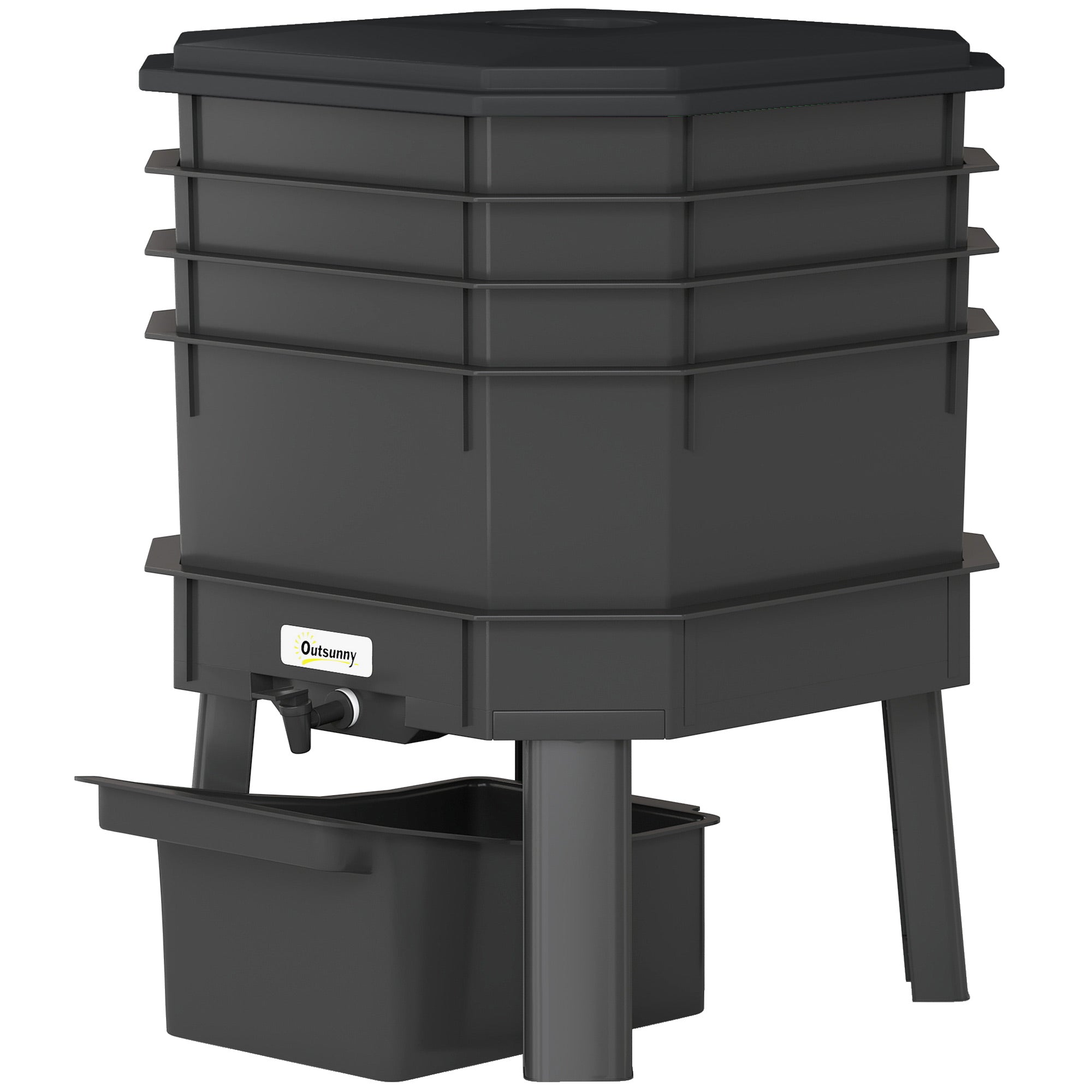 4-Tray Worm Composter Bin, 7.4 Gal Outdoor & Indoor Worm Composter for Recycling Food Waste, Black - Black