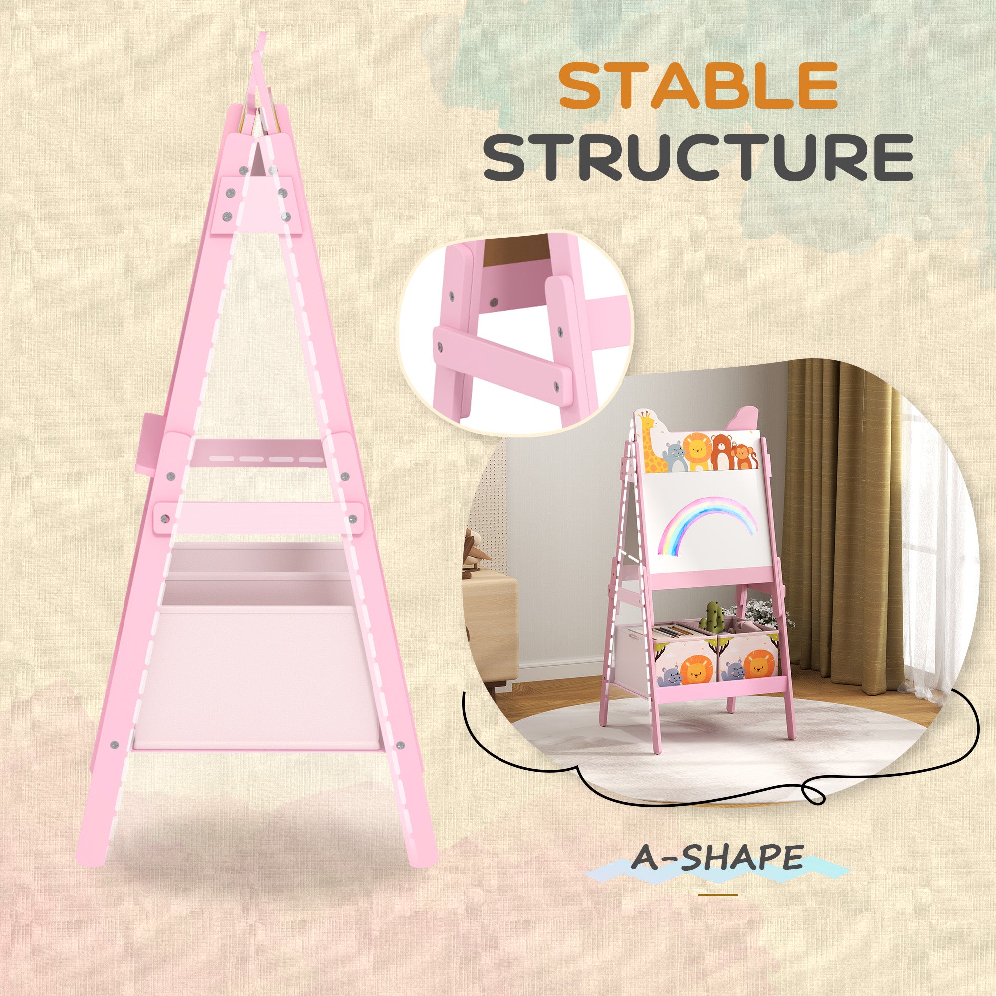 Doubel-Sided Easel for Kids w/ Whiteboard, Chalkboard, Storage Boxes, Blue
