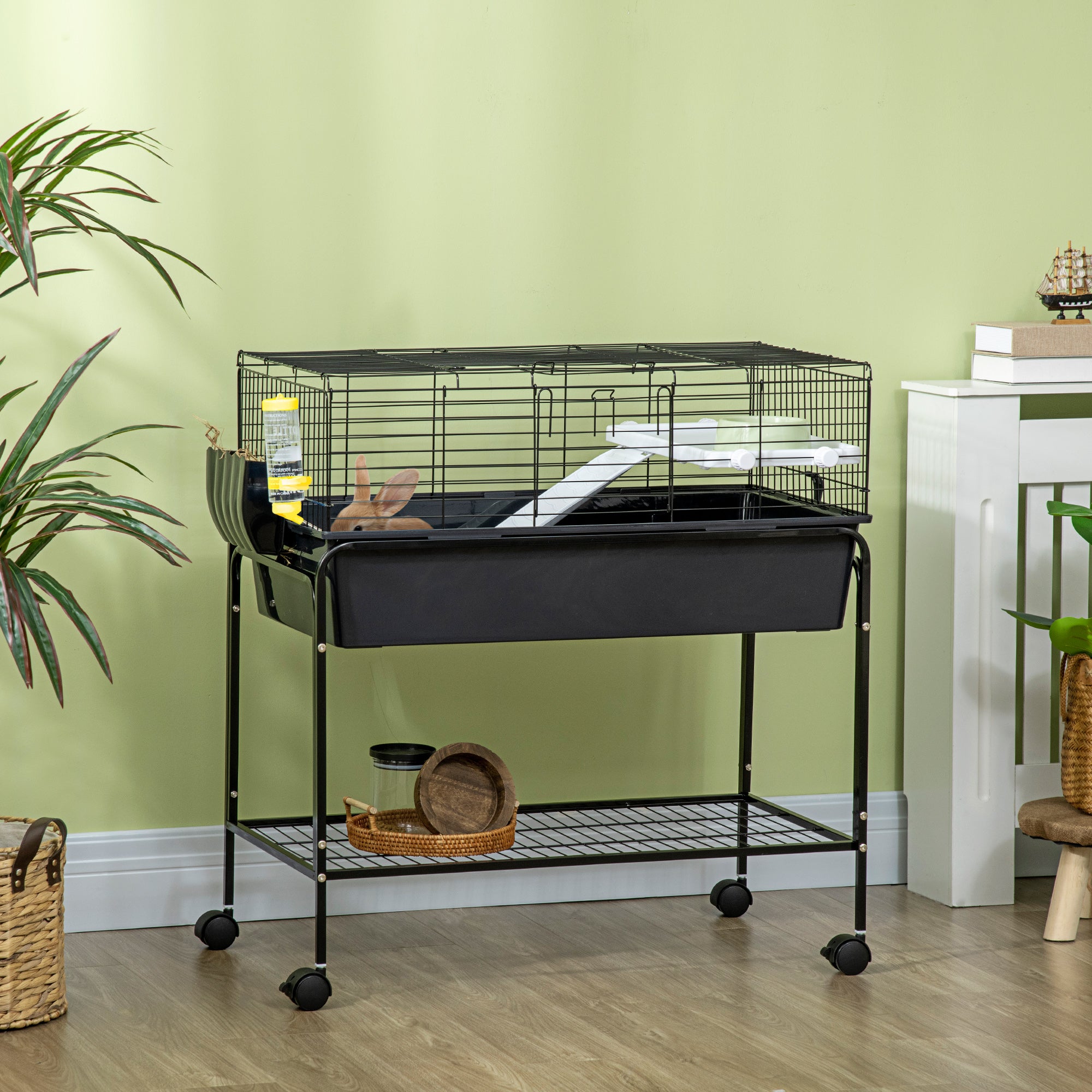 Two-Story Small Animal Cage Removable from Stand, Pet Habitat with Shelf & Wheels, 33" x 18.5" x 35", Charcoal Gray - Gray - Image 2