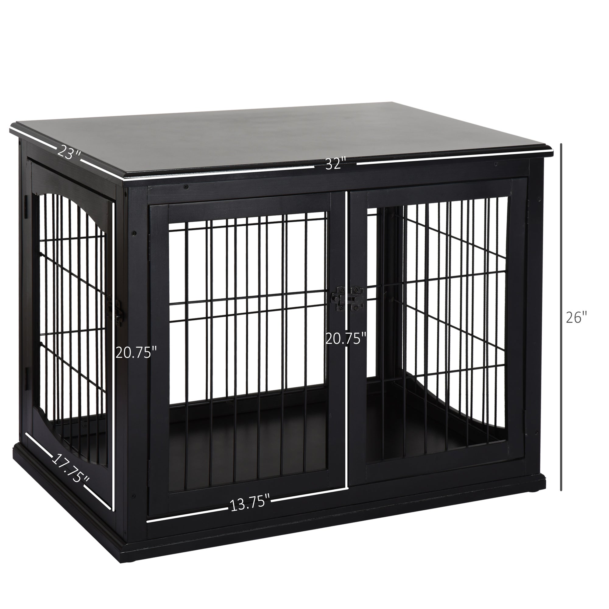 Dog Crate Furniture, 32" Small Dog Cage End Table with 2 Doors, Lockable Door, Puppy Kennel Indoor, Black - Black - Image 3