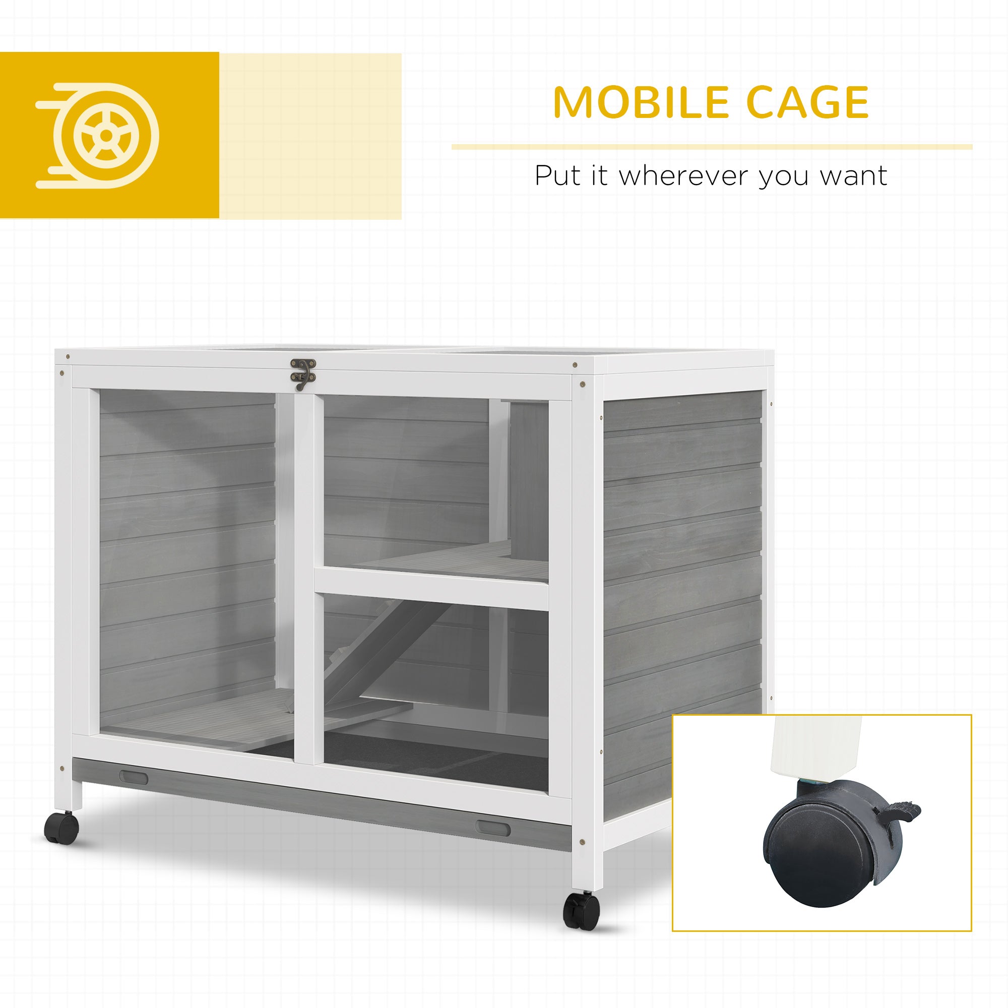 Desk/Table Sized Rabbit Hutch with Wheels - Grey - Image 6