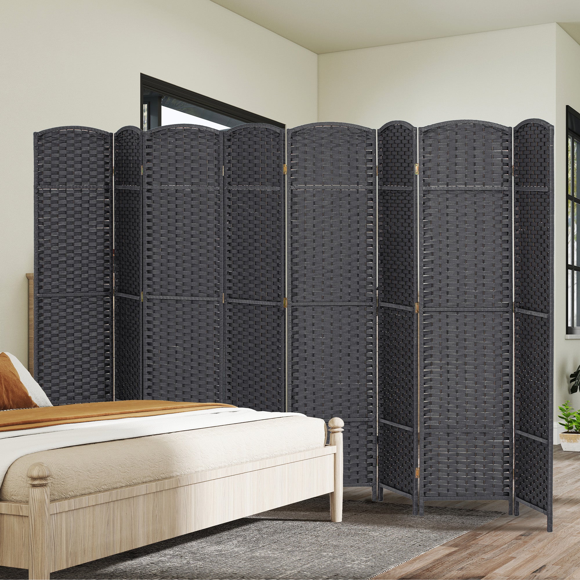 Folding Room Divider Screen 8 Panel 5.6' Tall Privacy Screen Freestanding Room Partition for Home Office, Charcoal Gray