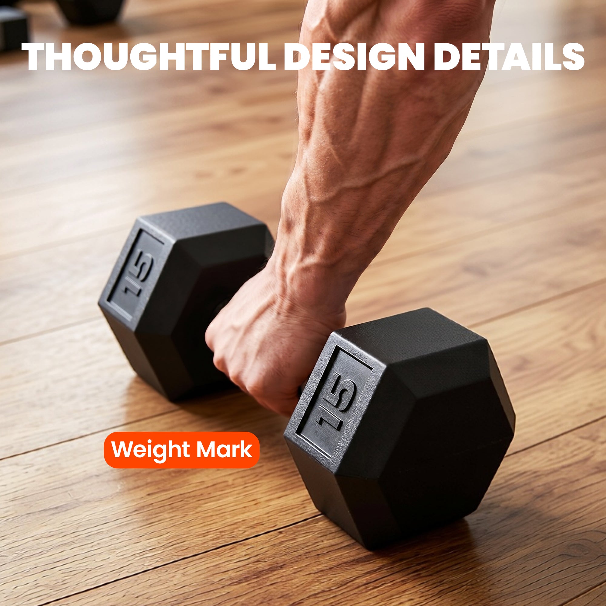 2 x 15lbs Hex Dumbbell Set of 2, Rubber Weights Exercise Fitness Dumbbell with Non-Slip Handles, Anti-roll, for Women or Men Home Gym Workout, Black