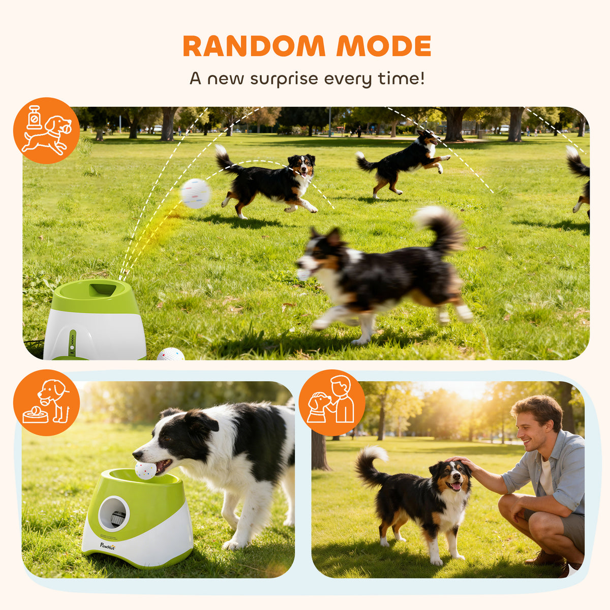 Automatic Dog Ball Launcher, Dog Ball Thrower with 5 2.3" ETPU Balls, 3 Distance Settings (20/33/46 ft) for Small Medium Pets, Green